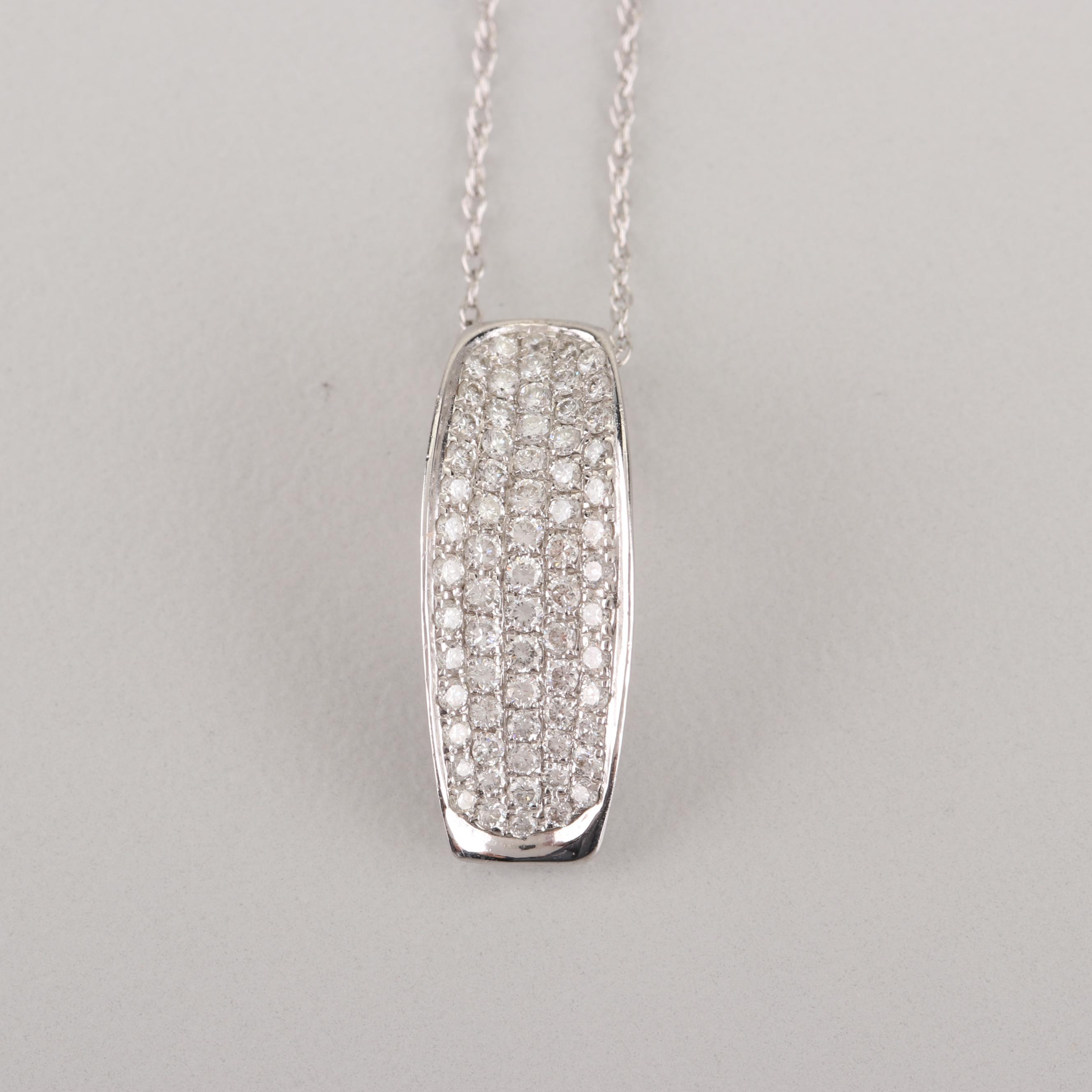 14K White Gold Diamond Pendant Necklace