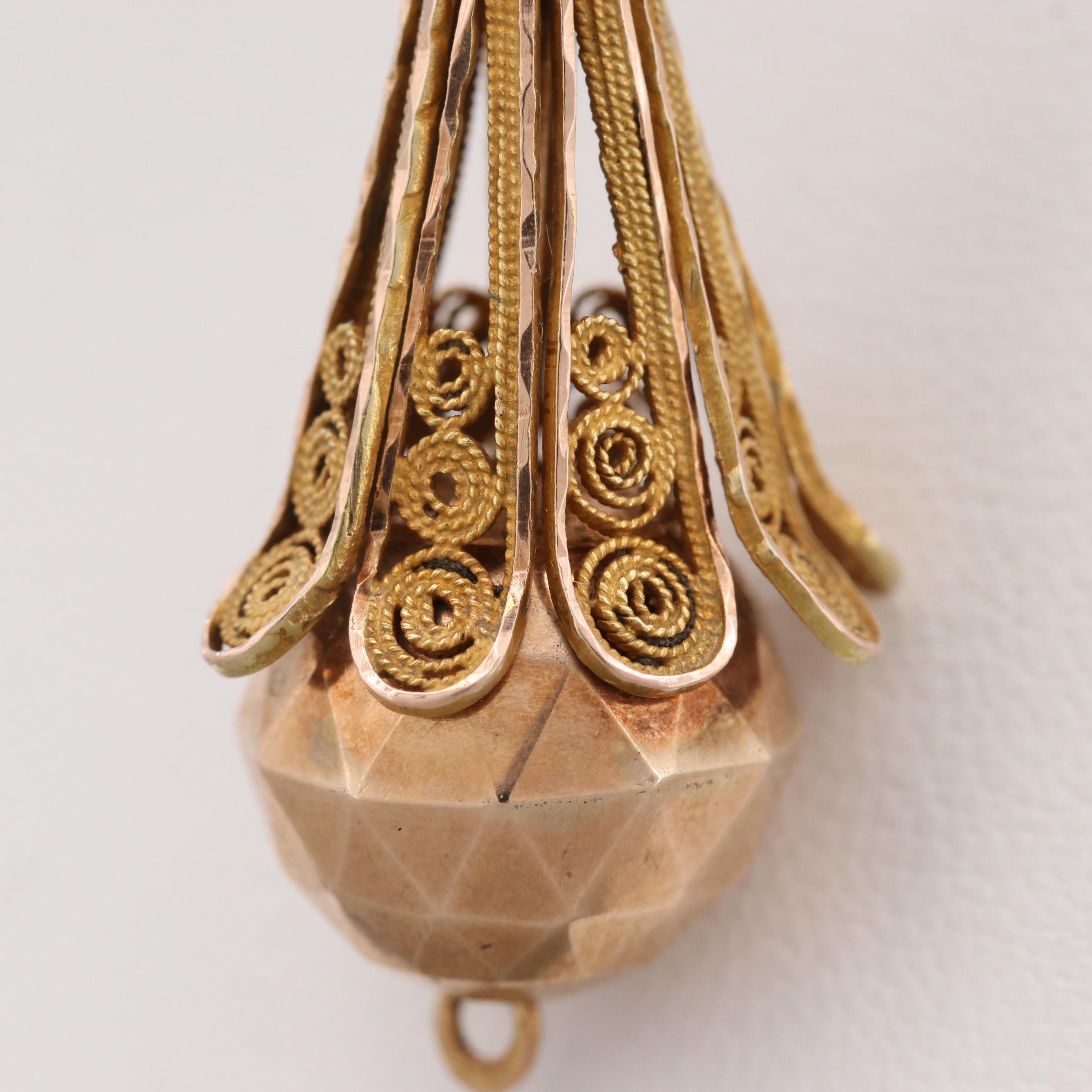 Victorian 14K Yellow and Rose Gold Filagree Day to Night Earrings