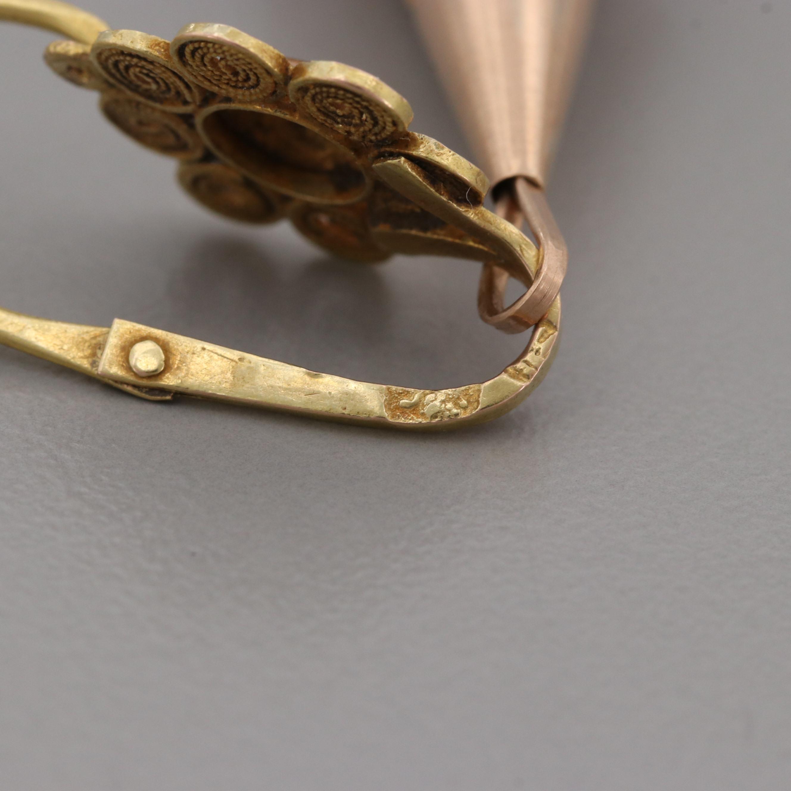 Victorian 14K Yellow and Rose Gold Filagree Day to Night Earrings