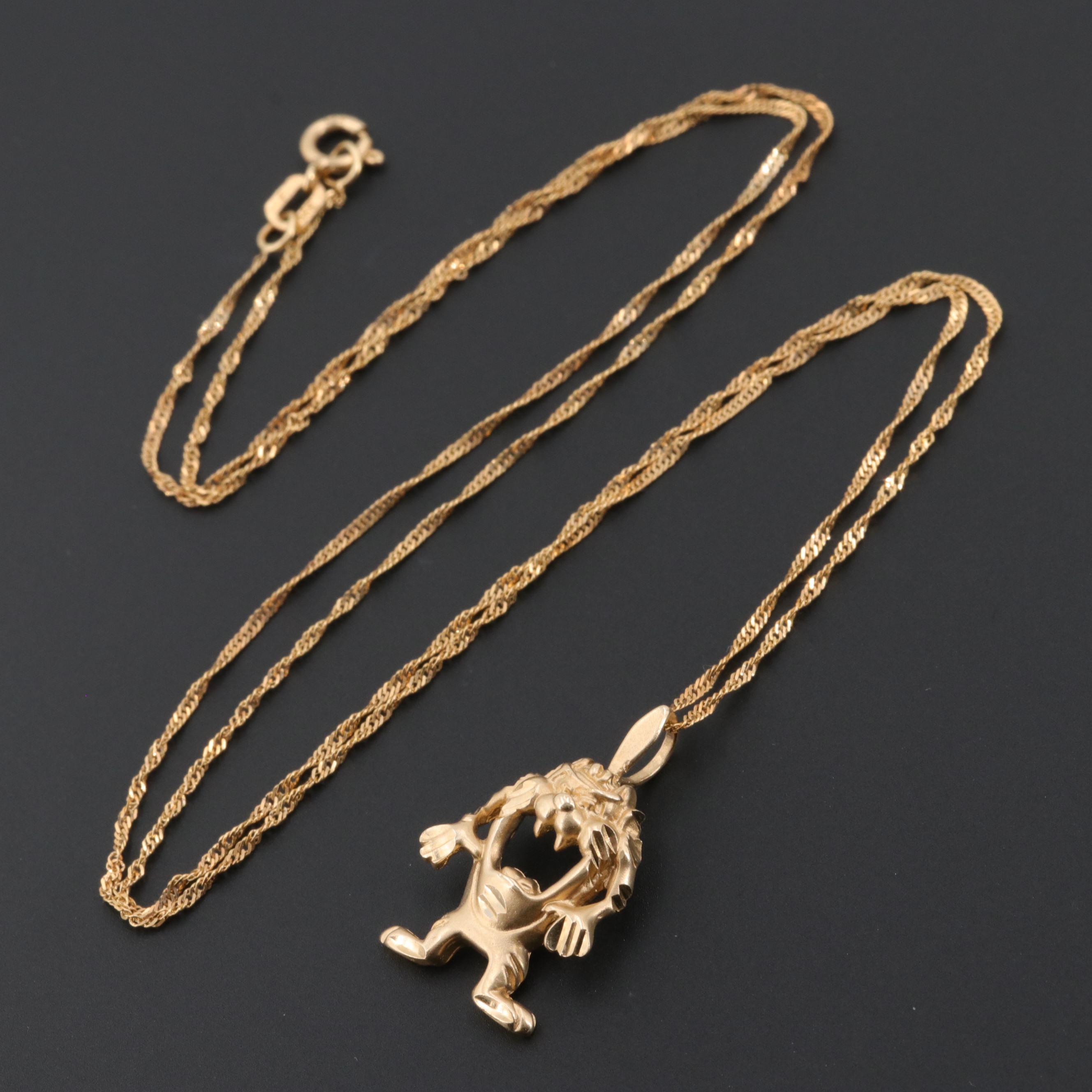 Michael Anthony 14K Yellow Gold "Taz" the Tasmanian Devil Pendant Necklace