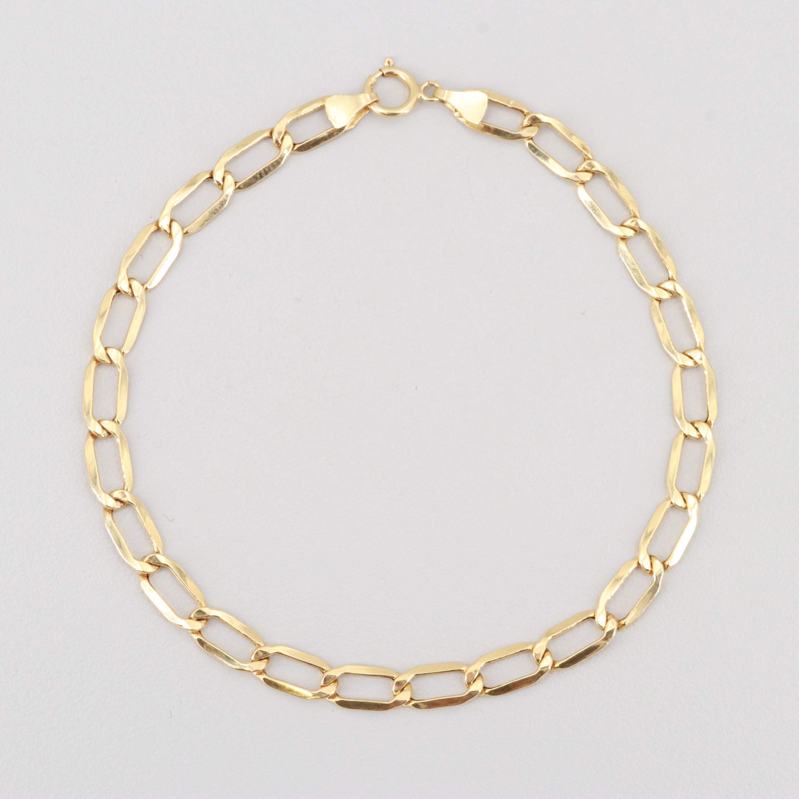 14K Yellow Gold Oval Curb Chain Bracelet