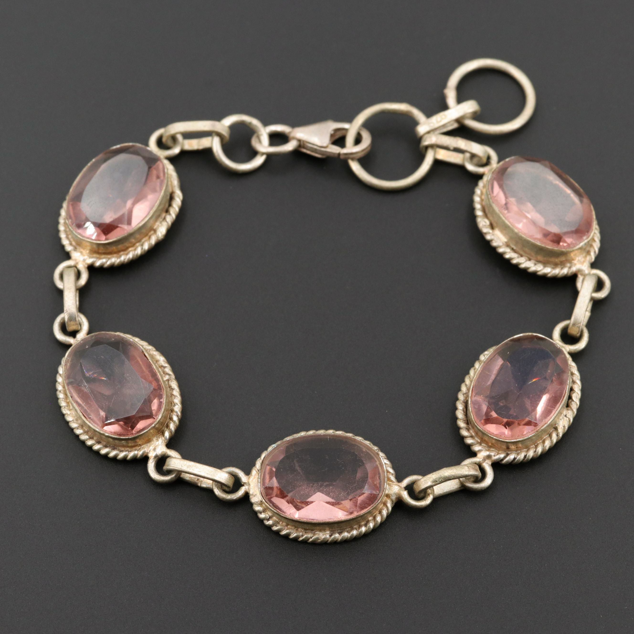 Sterling Silver Colored Glass Bracelet