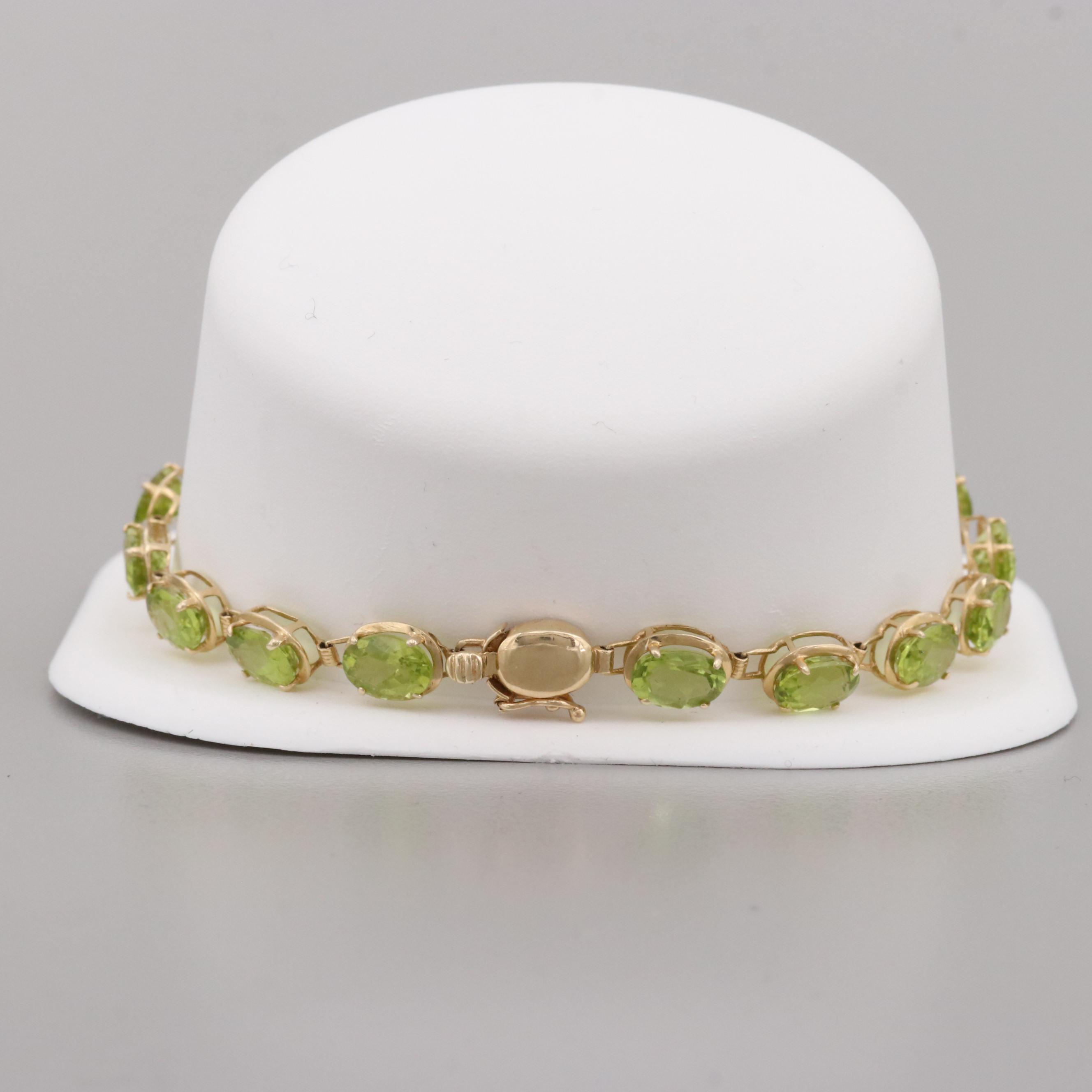 14K Yellow Gold Peridot Line Bracelet
