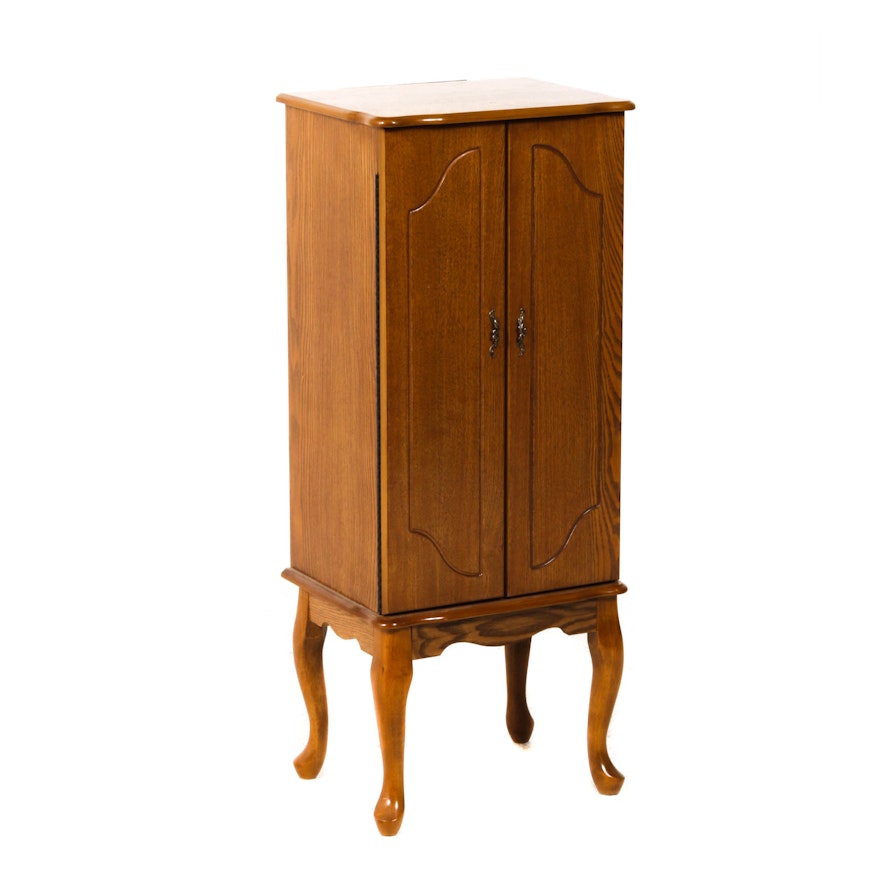 Powell Wood Jewelry Armoire with Felt Lined Drawers, Mid-Century