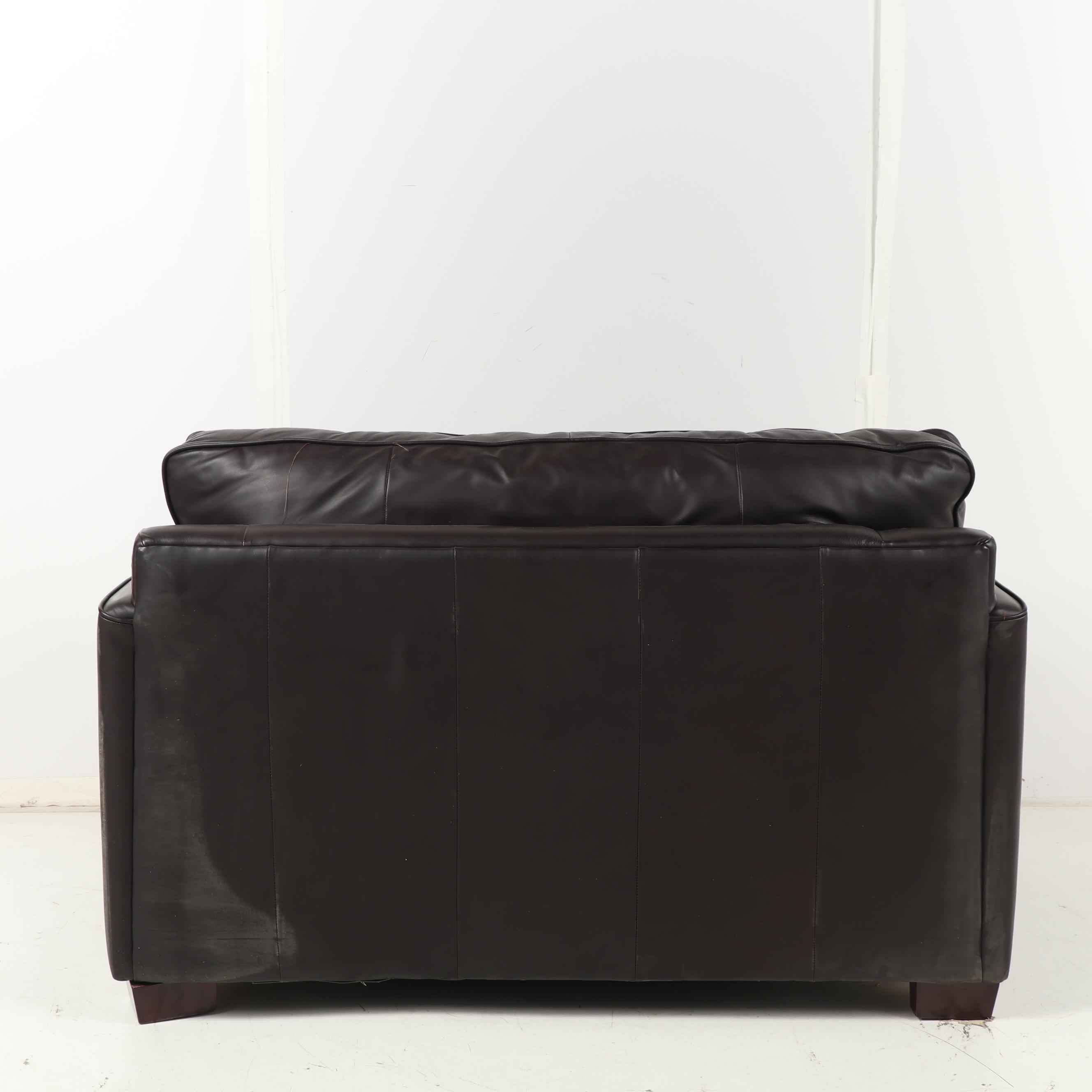 Dark Brown Leather Pull-Out Love Seat