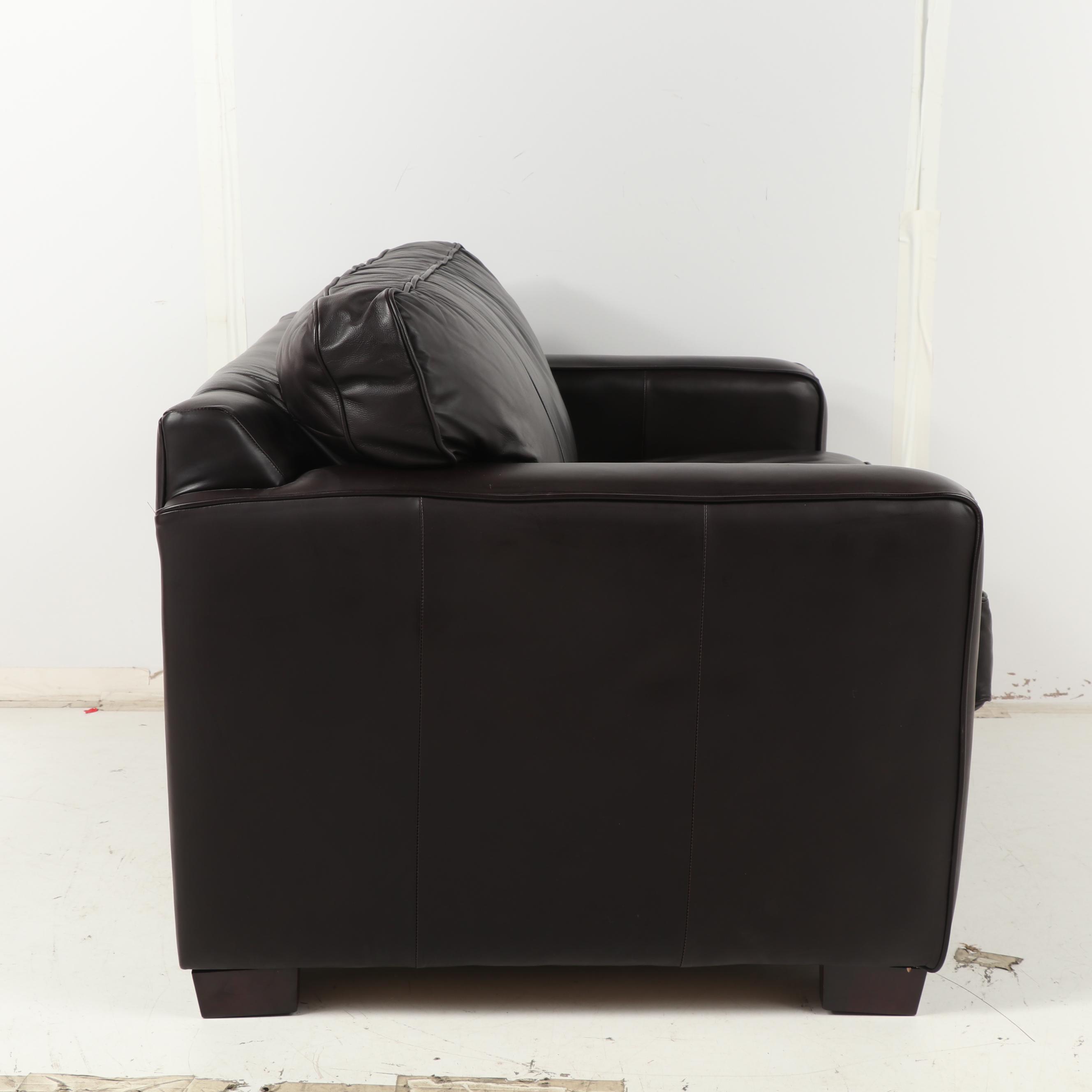 Dark Brown Leather Pull-Out Love Seat