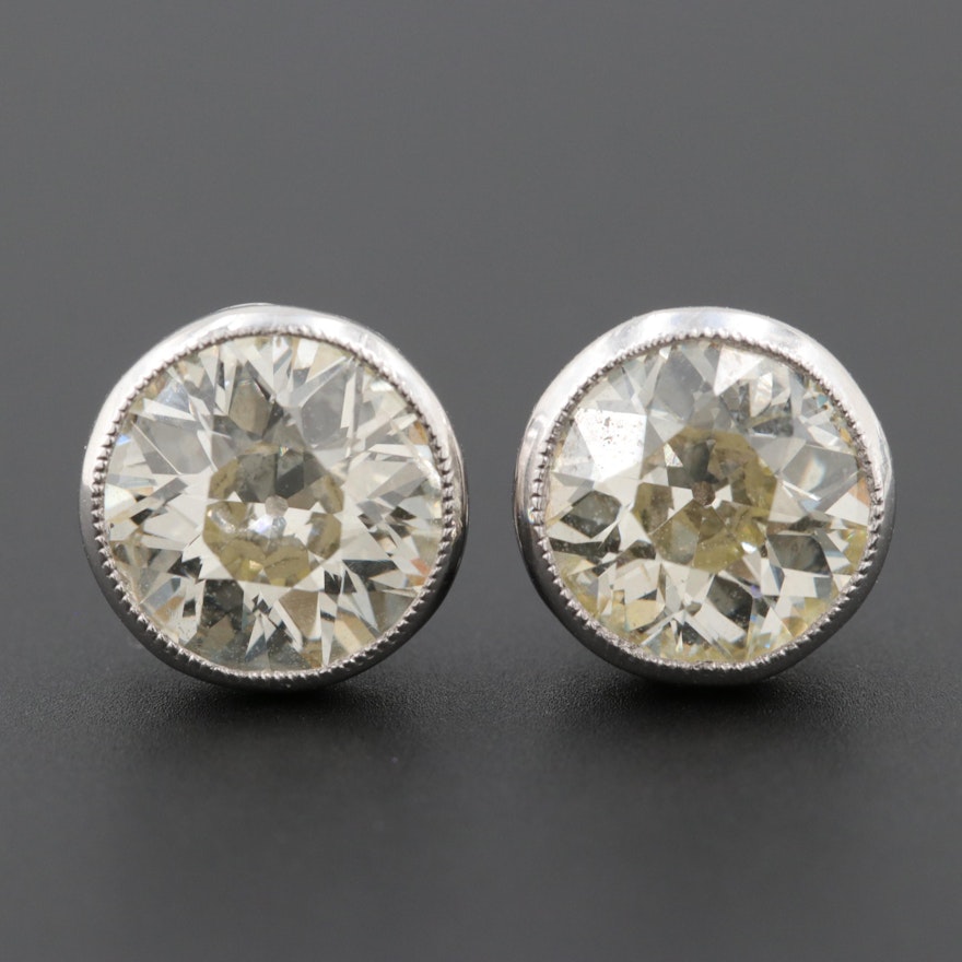 Platinum 3.91 CTW Old European Cut Diamond Earrings with 14K White Gold Posts