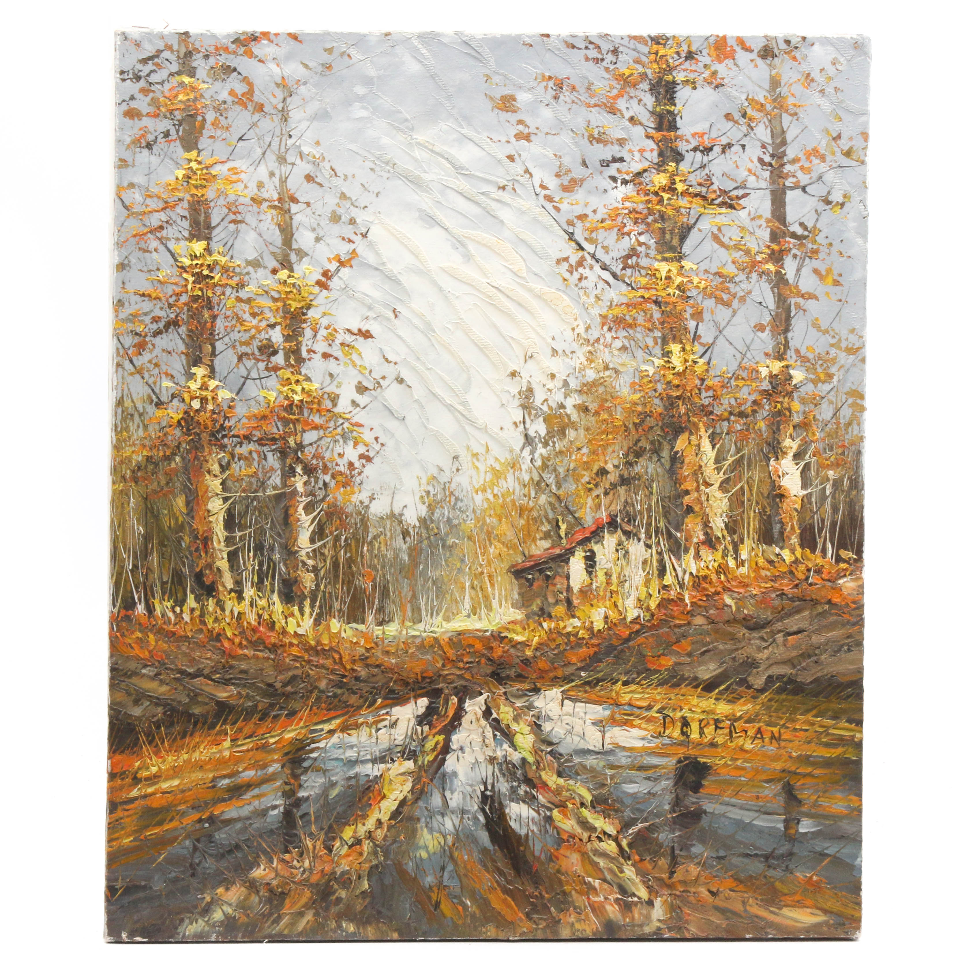 Dorfman Woodland Cabin Oil Painting