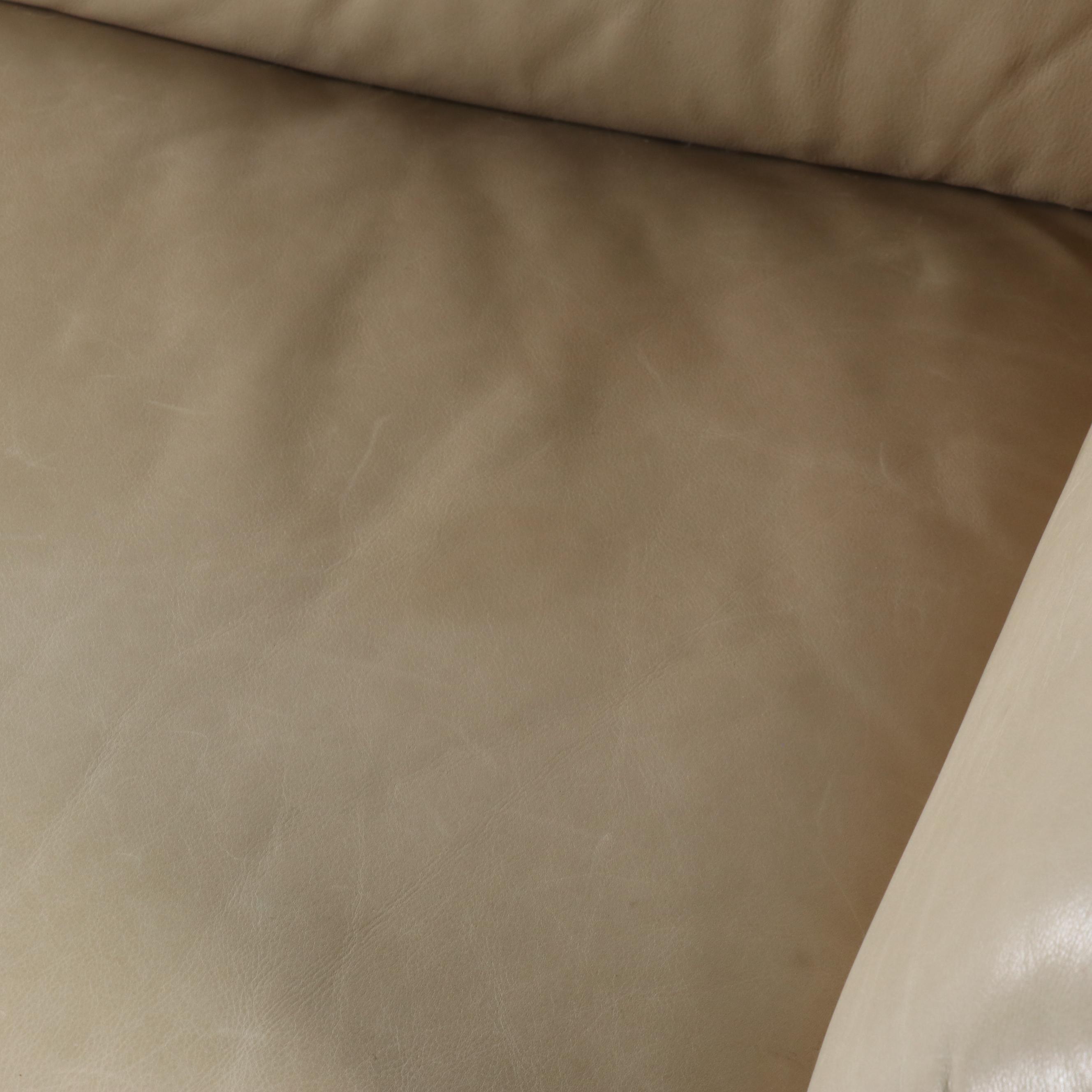 Contemporary Leather Camelback Sofa with Nailhead Trim