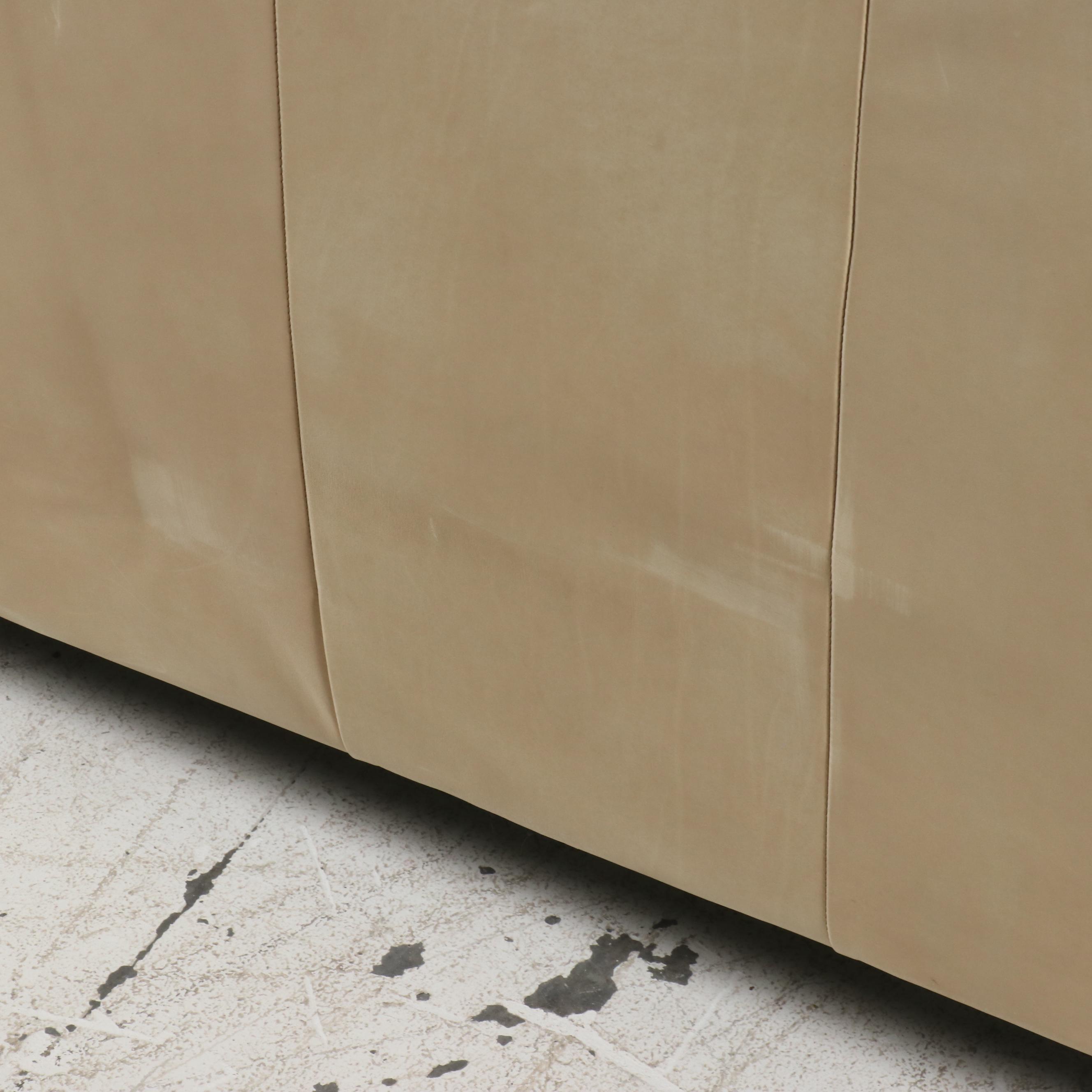 Contemporary Leather Camelback Sofa with Nailhead Trim