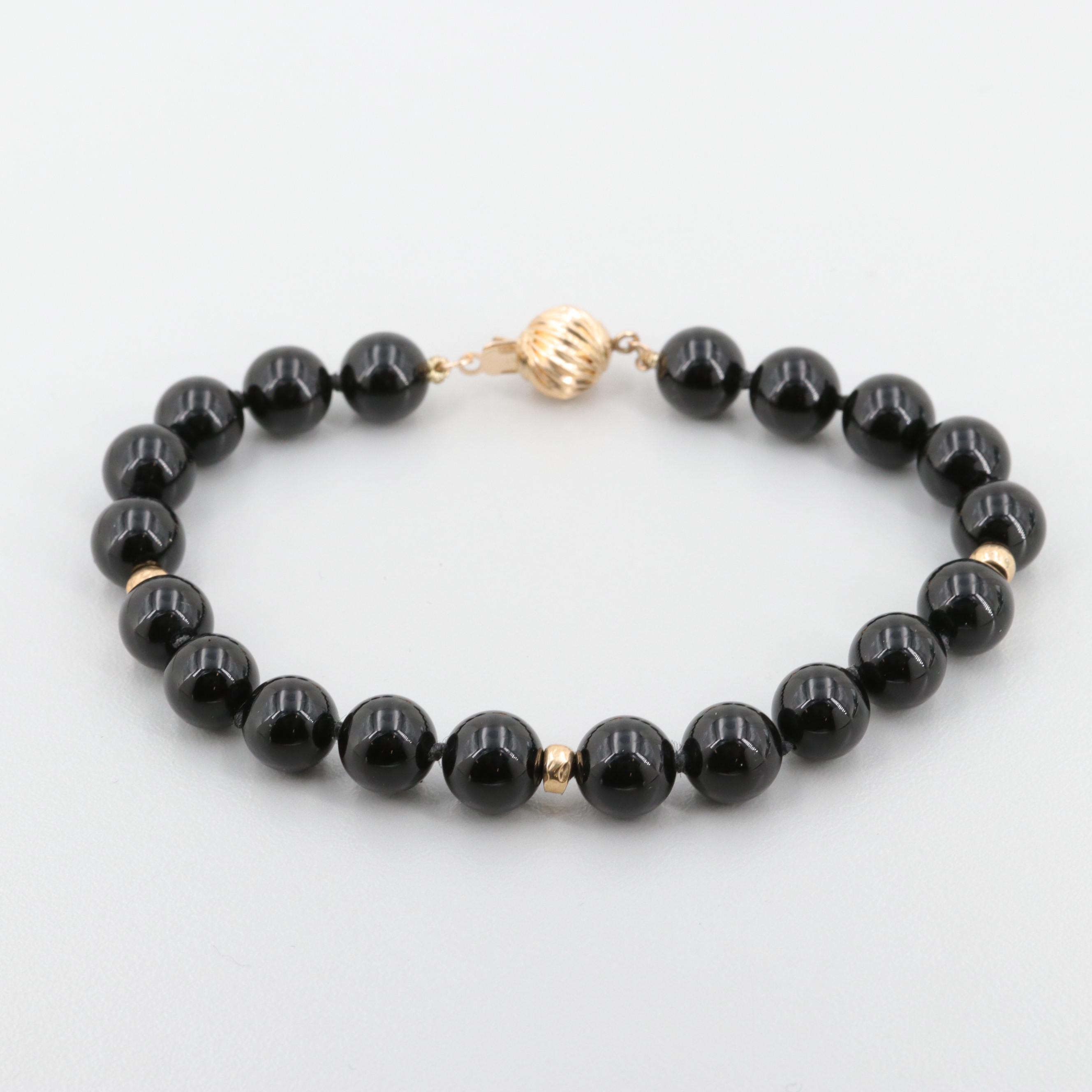 14K Yellow Gold Black Onyx Bracelet