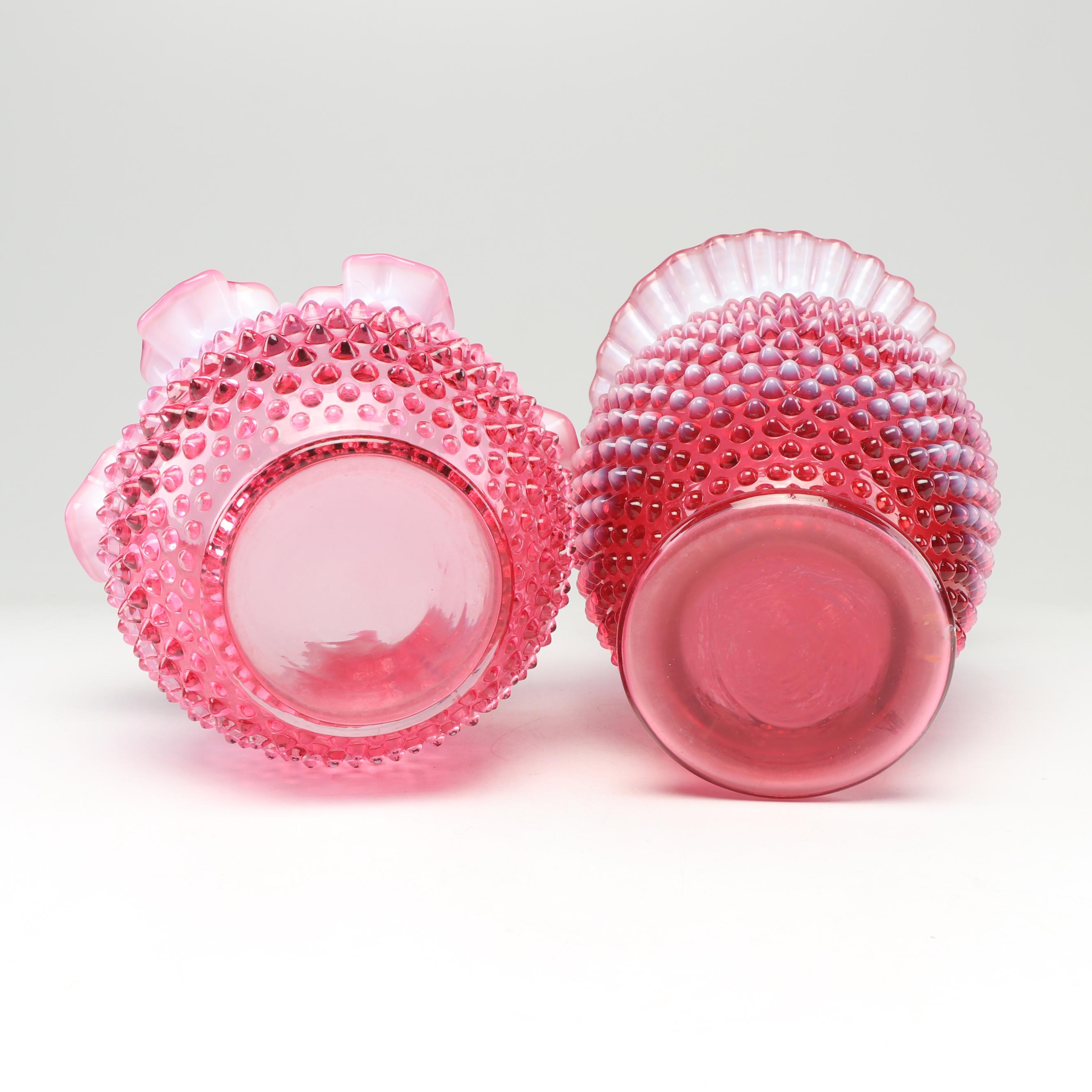 Fenton Pink Hobnail Vases