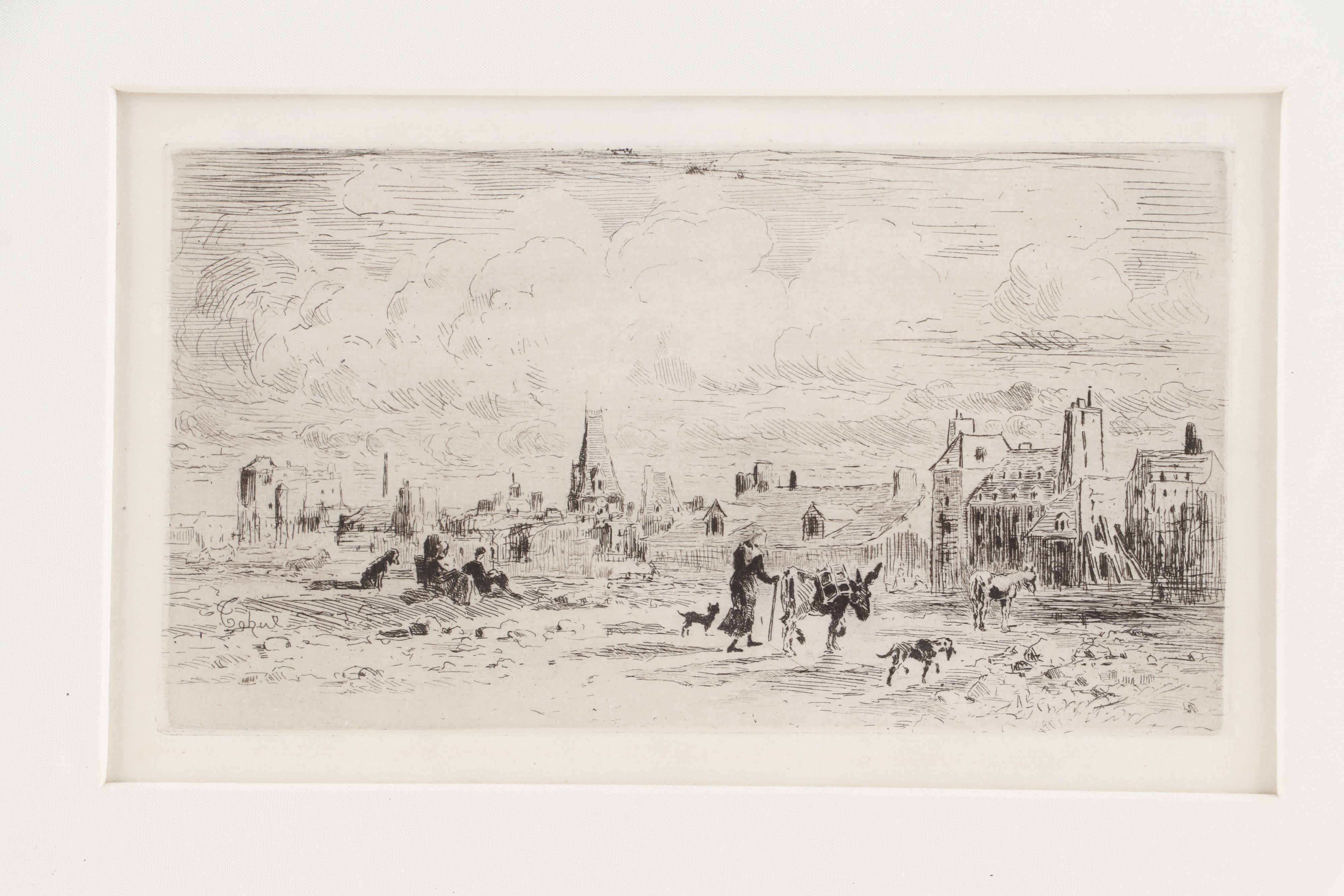 Etching after Felix-Hilaire Buhot "Feuilles d'ânes du Midi"