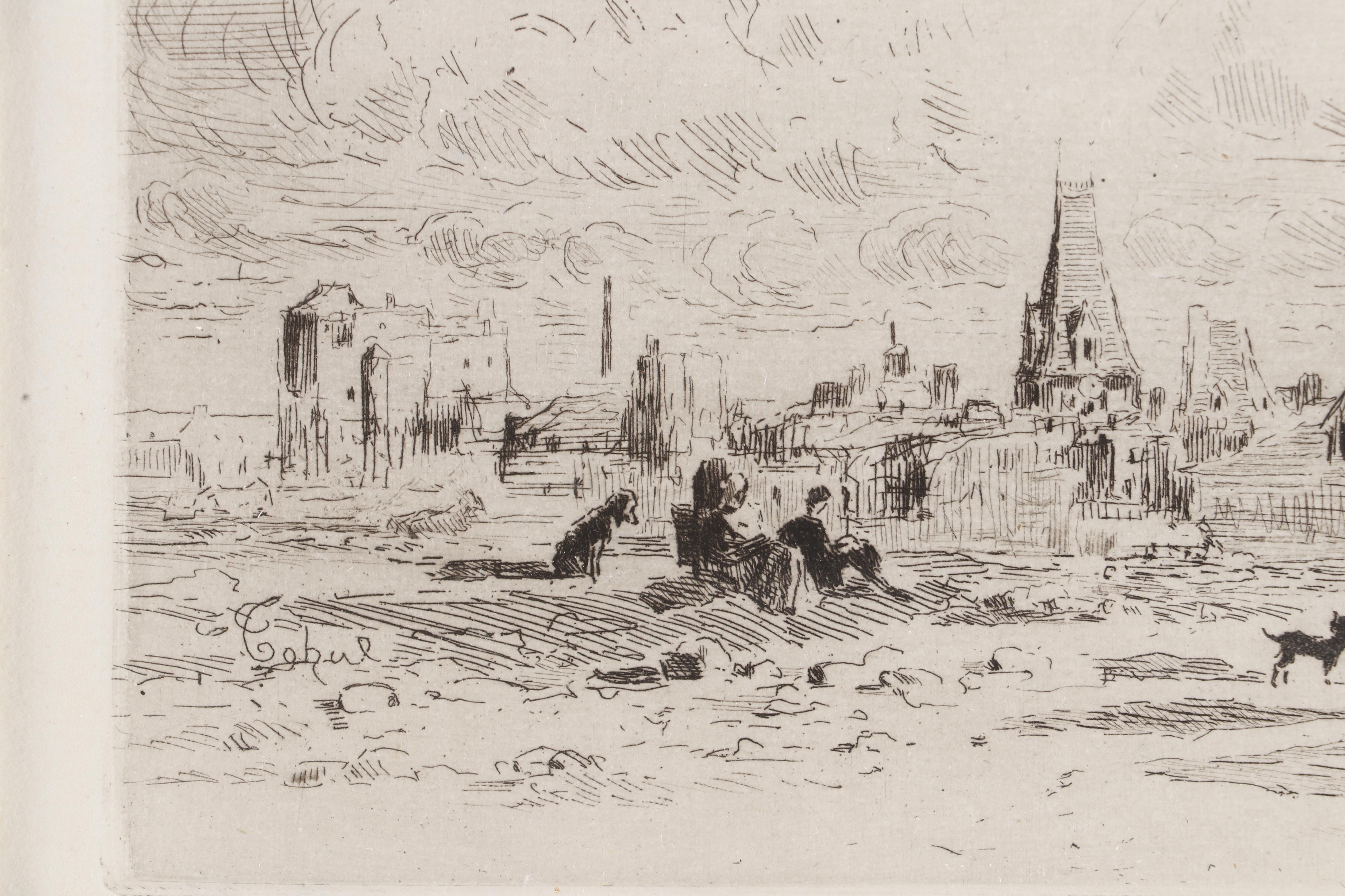 Etching after Felix-Hilaire Buhot "Feuilles d'ânes du Midi"