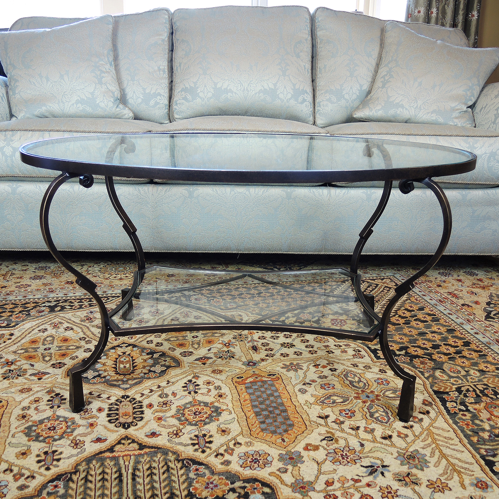 Contemporary Oval Glass Top Coffee Table