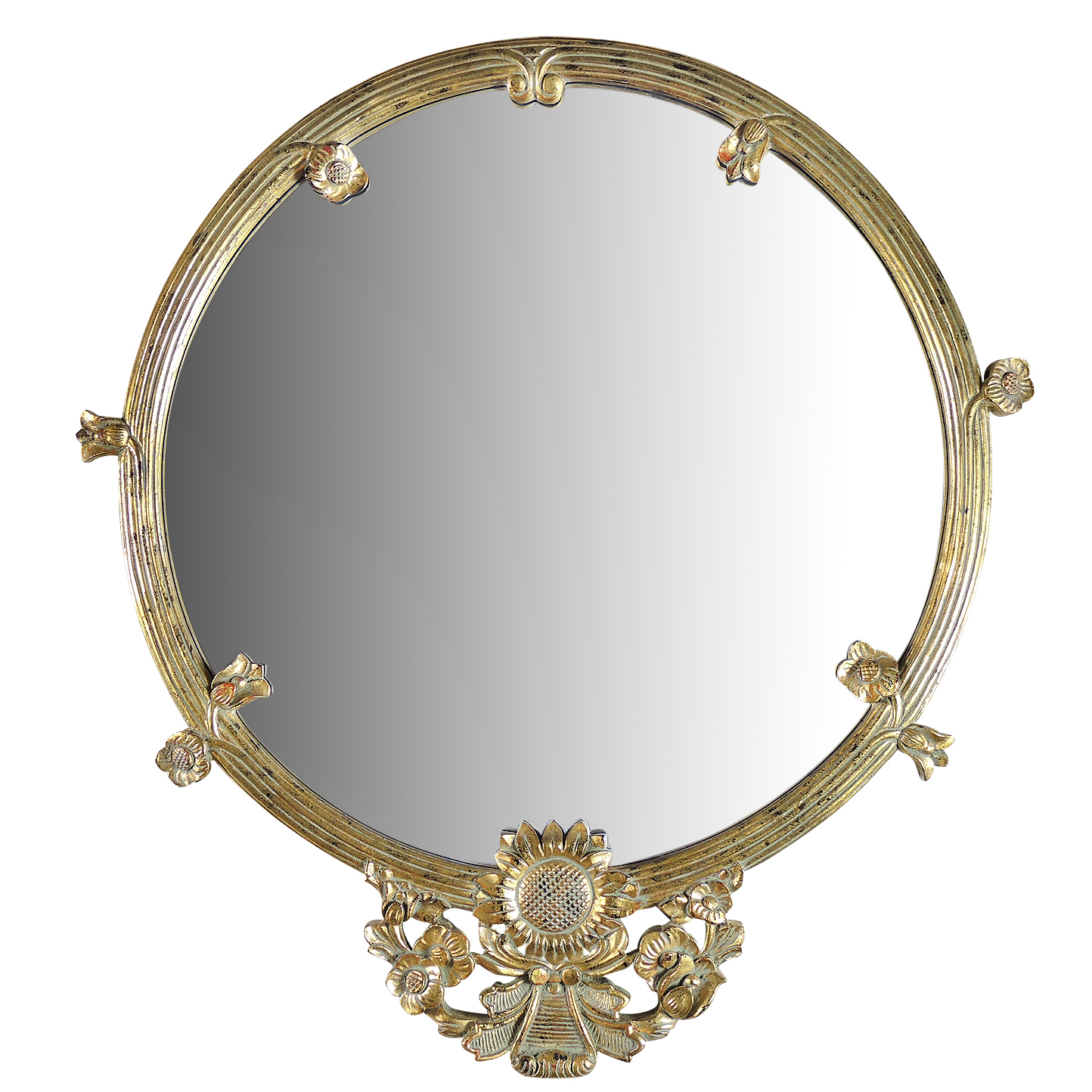 Round Wall Mirror with Floral Accents in Gold Tone Finish