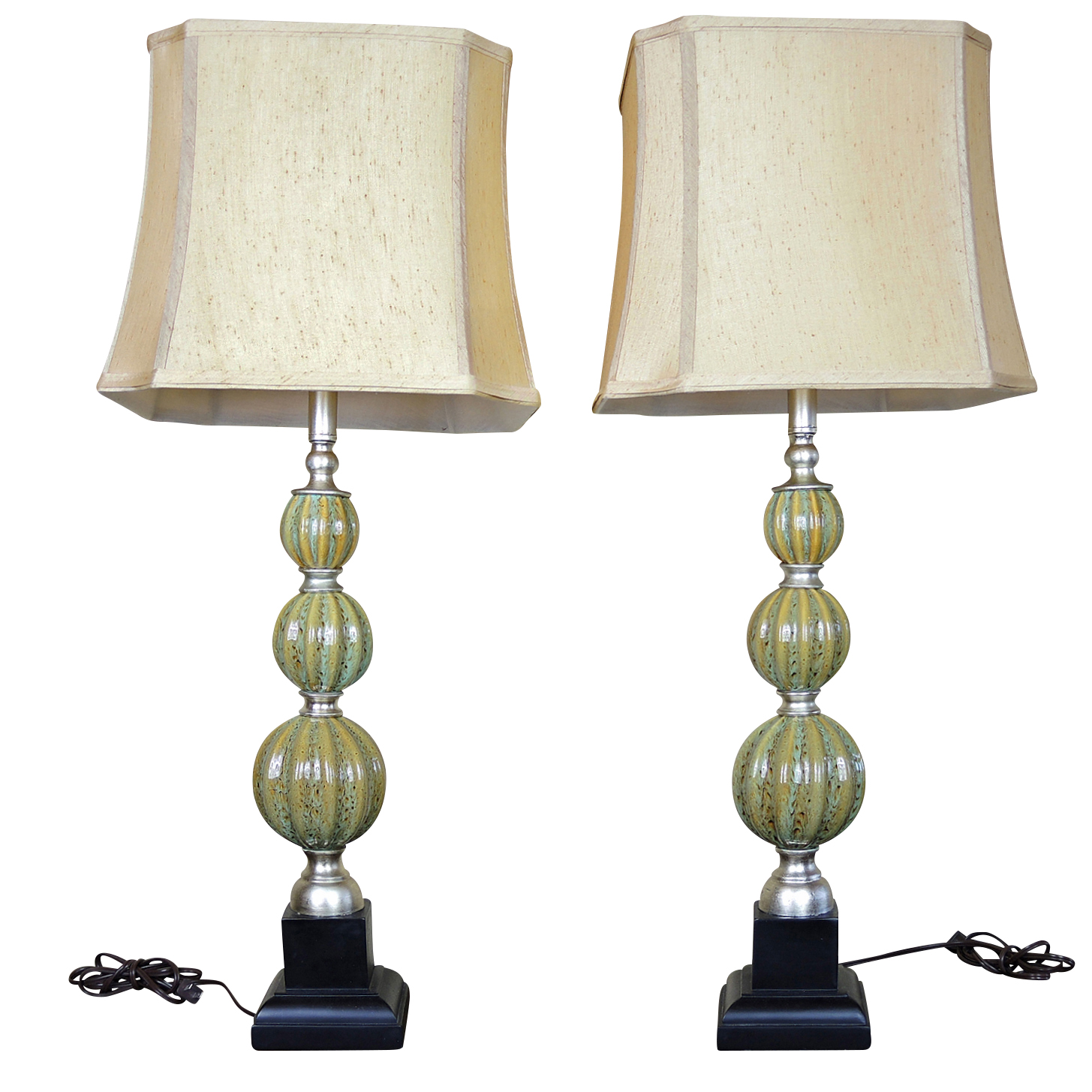 Ceramic Graduated Stacked Orb Table Lamps with Silk Shades