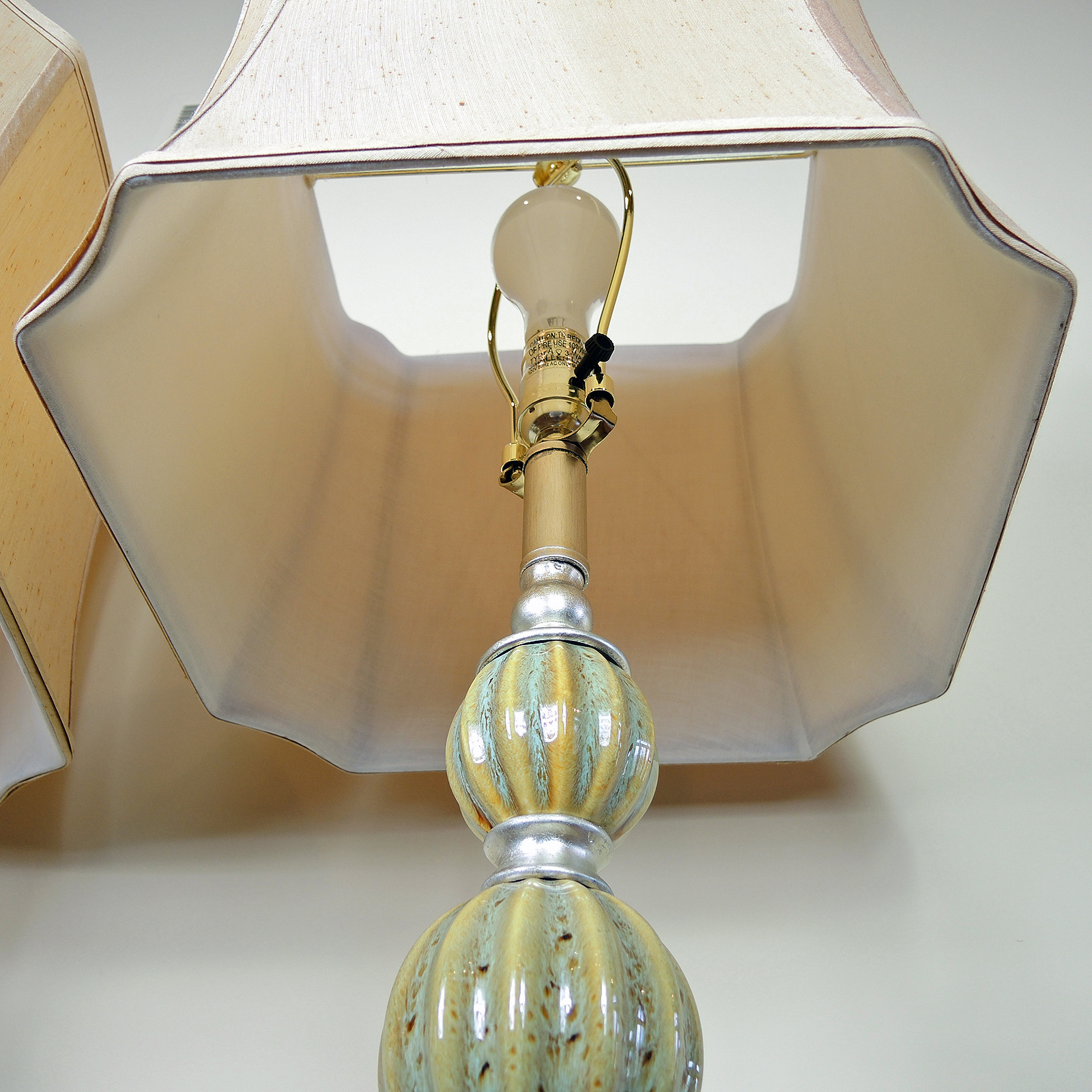 Ceramic Graduated Stacked Orb Table Lamps with Silk Shades