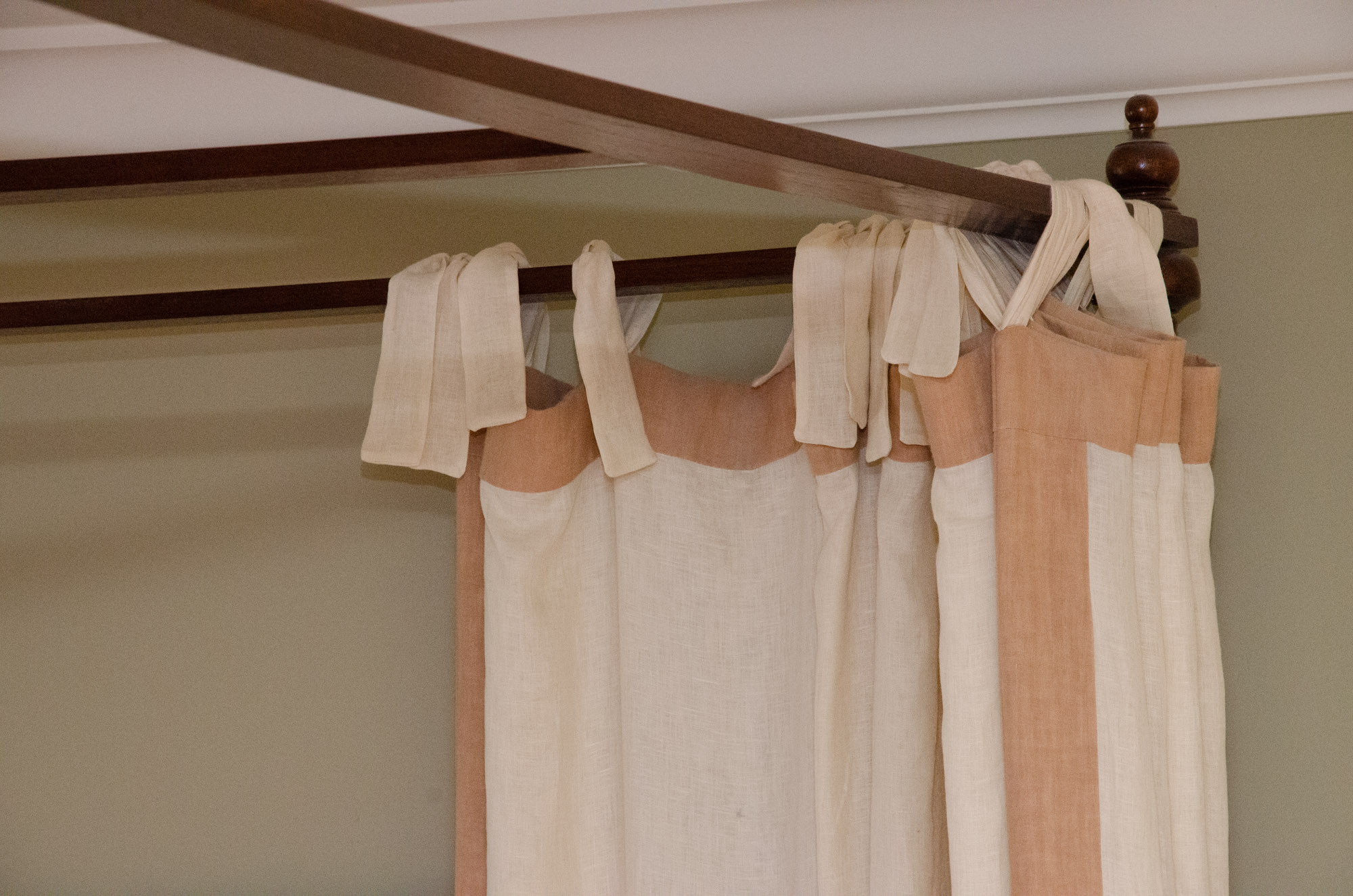 British Khaki Anglo-Indian Style King Canopy Bed Frame with Cane Headboard