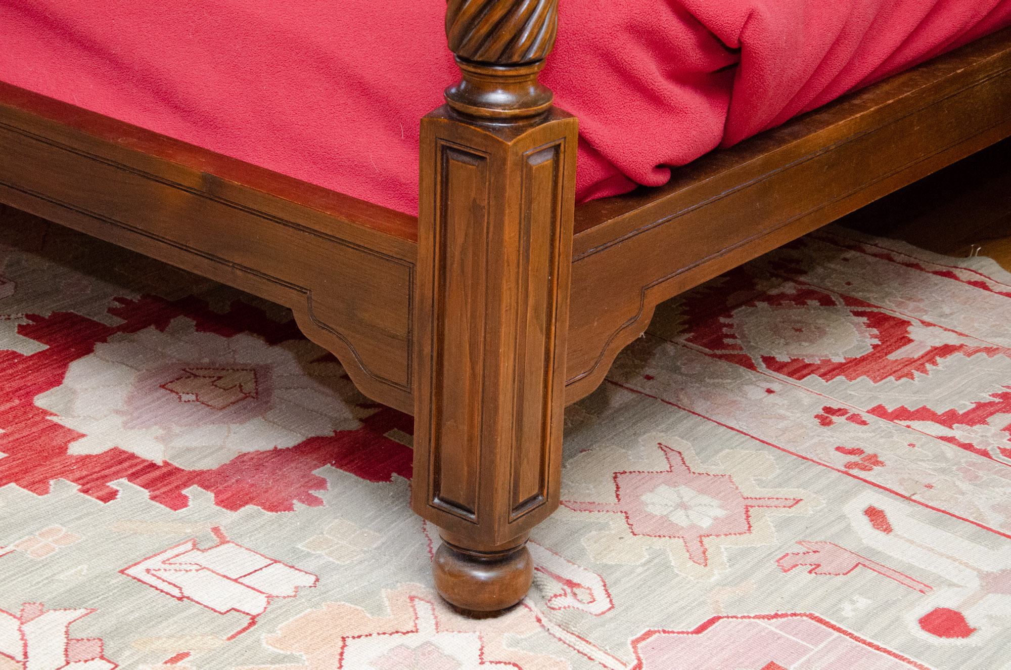 British Khaki Anglo-Indian Style King Canopy Bed Frame with Cane Headboard