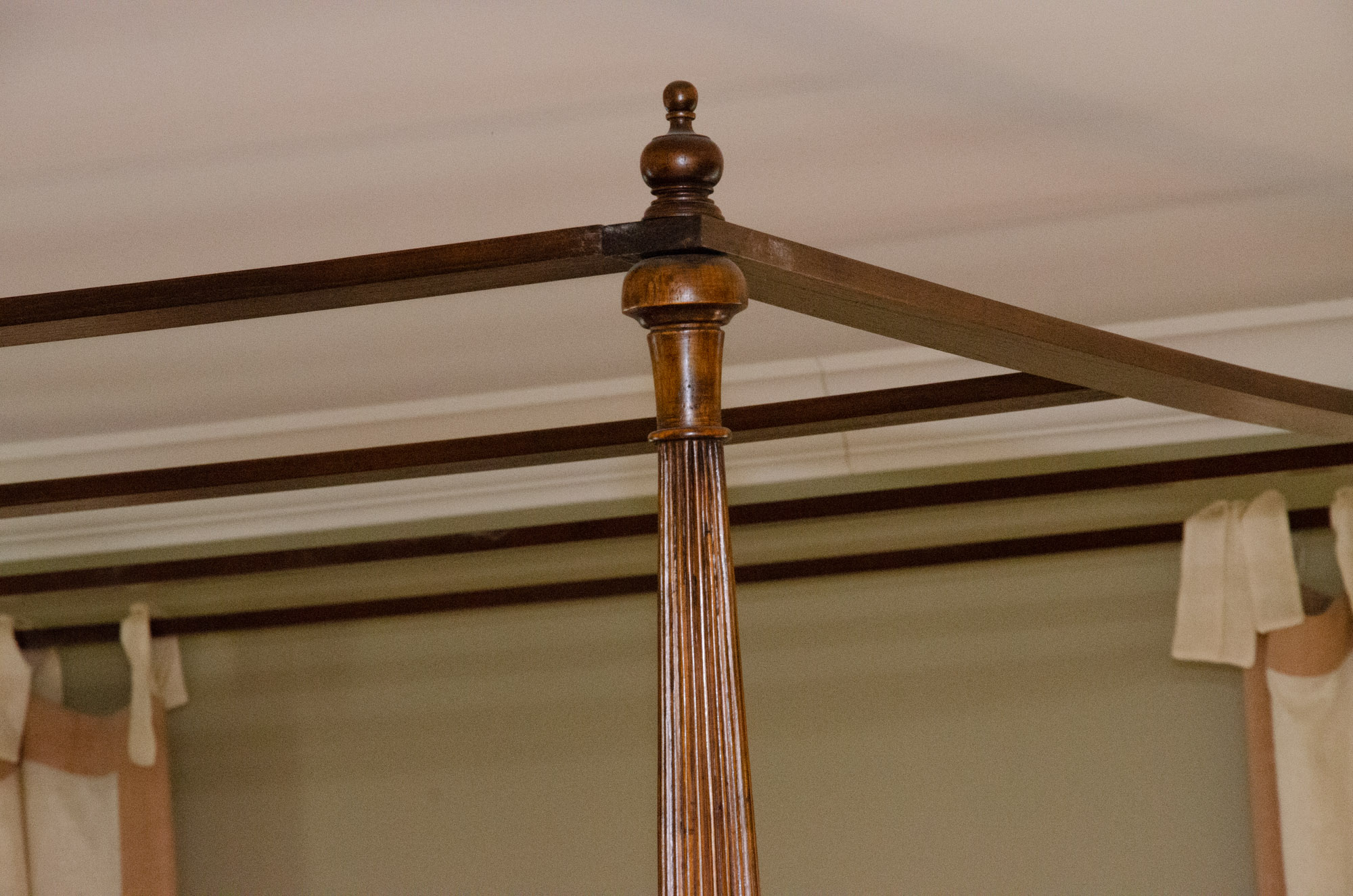 British Khaki Anglo-Indian Style King Canopy Bed Frame with Cane Headboard