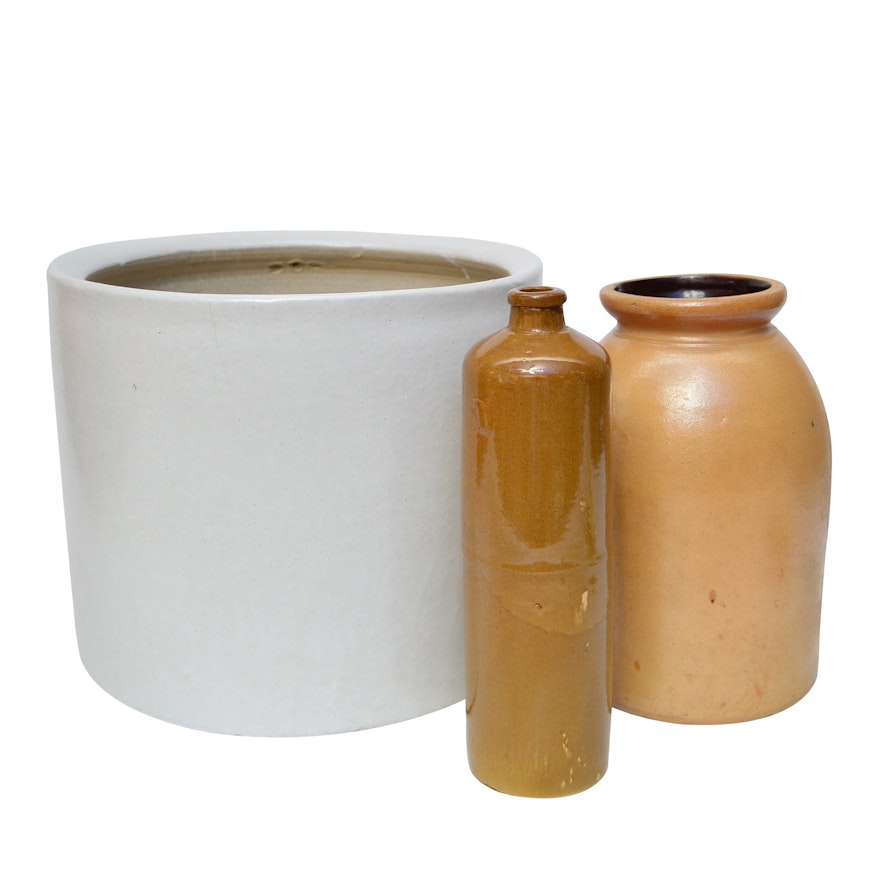 Stoneware Crock with Fermentation Jar and Stoneware Mineral Water Bottle