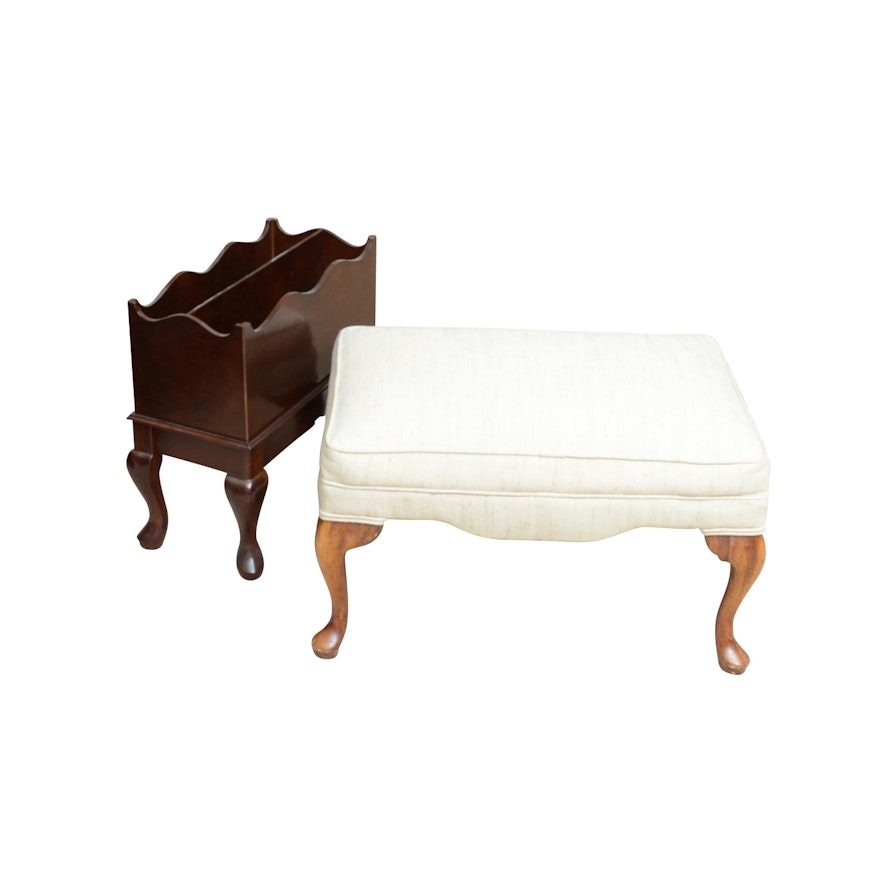 The Bombay Company Magazine Rack and Upholstered Footstool