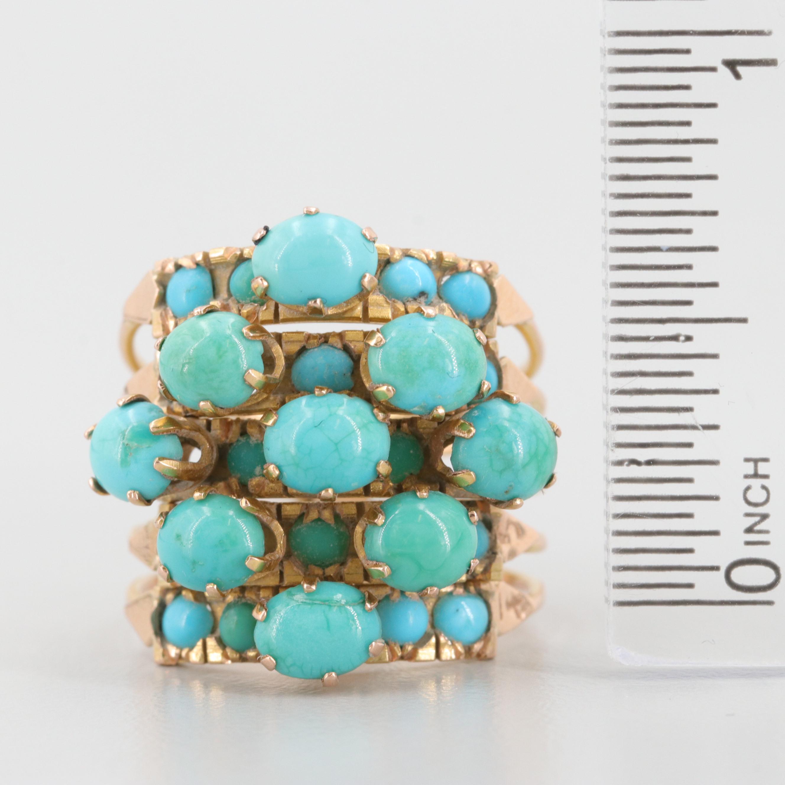Vintage Egyptian 14K Yellow Gold Turquoise Harem Ring