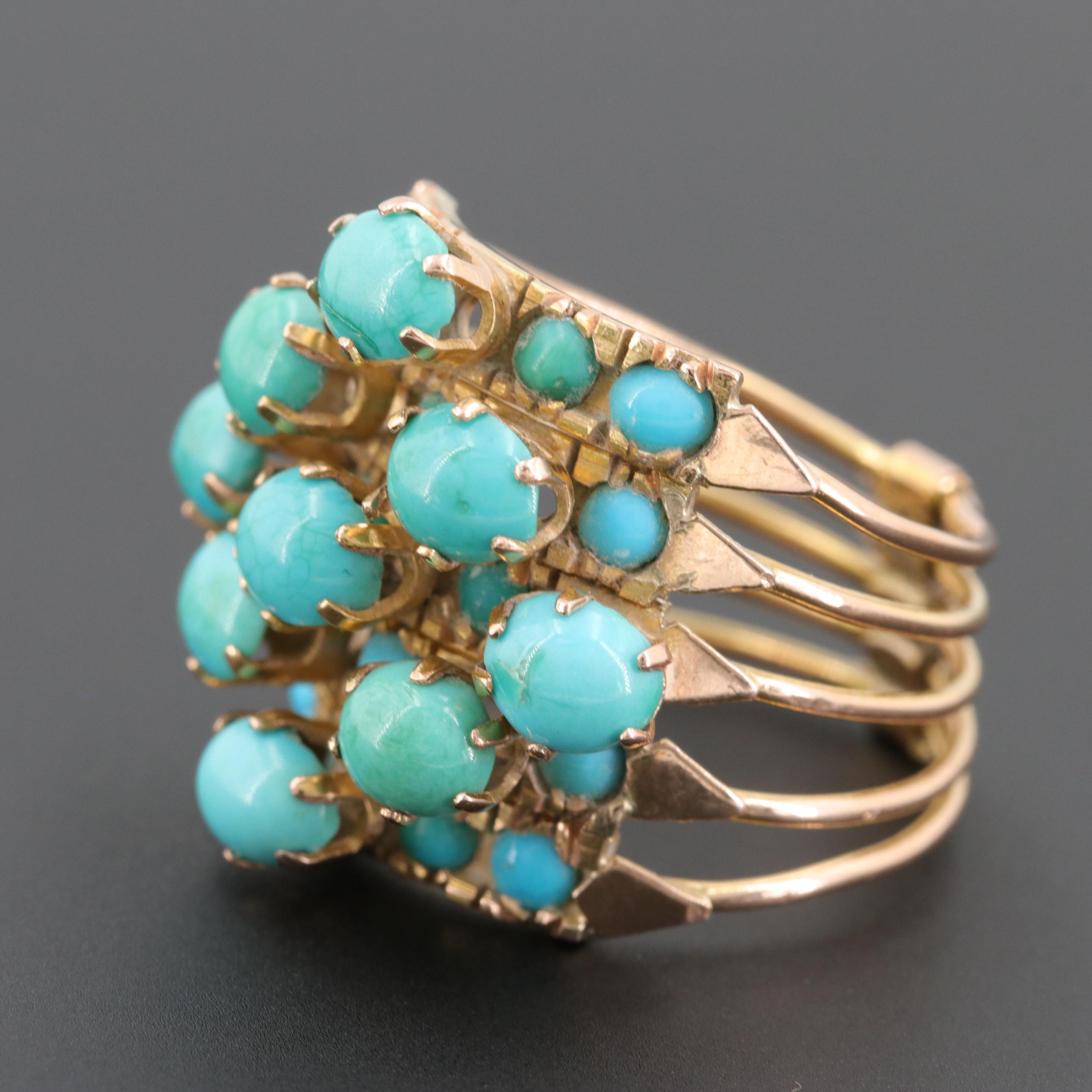 Vintage Egyptian 14K Yellow Gold Turquoise Harem Ring