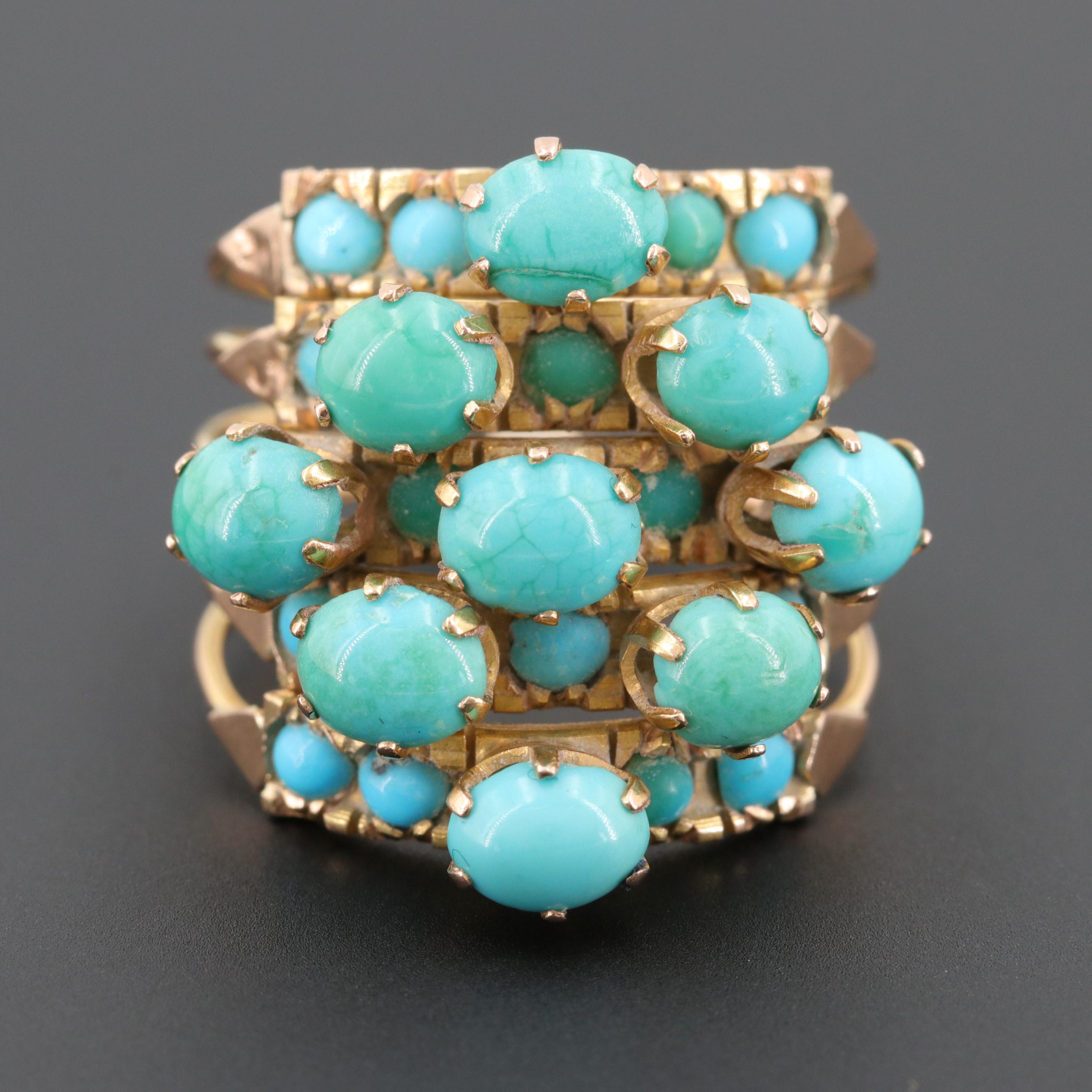 Vintage Egyptian 14K Yellow Gold Turquoise Harem Ring