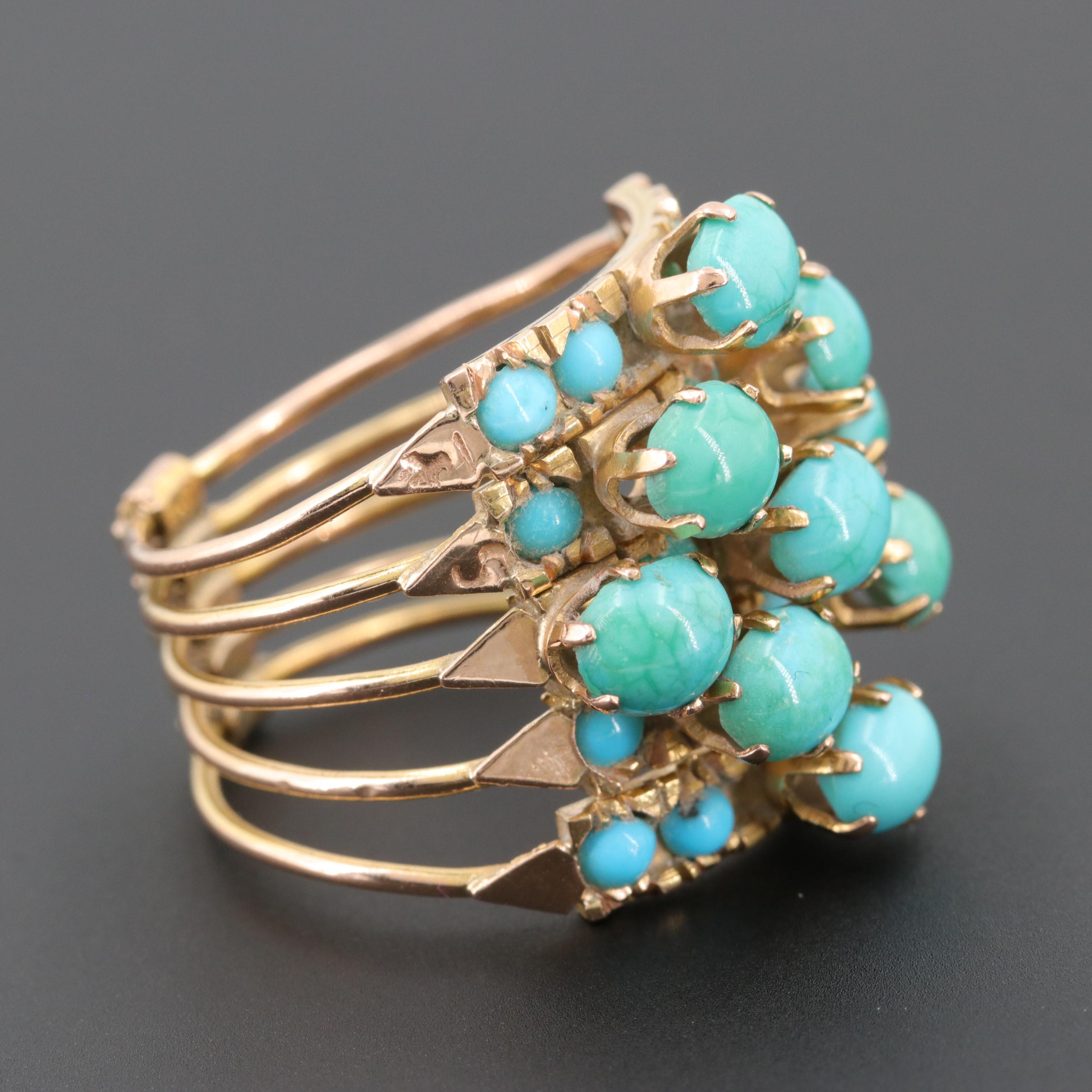 Vintage Egyptian 14K Yellow Gold Turquoise Harem Ring