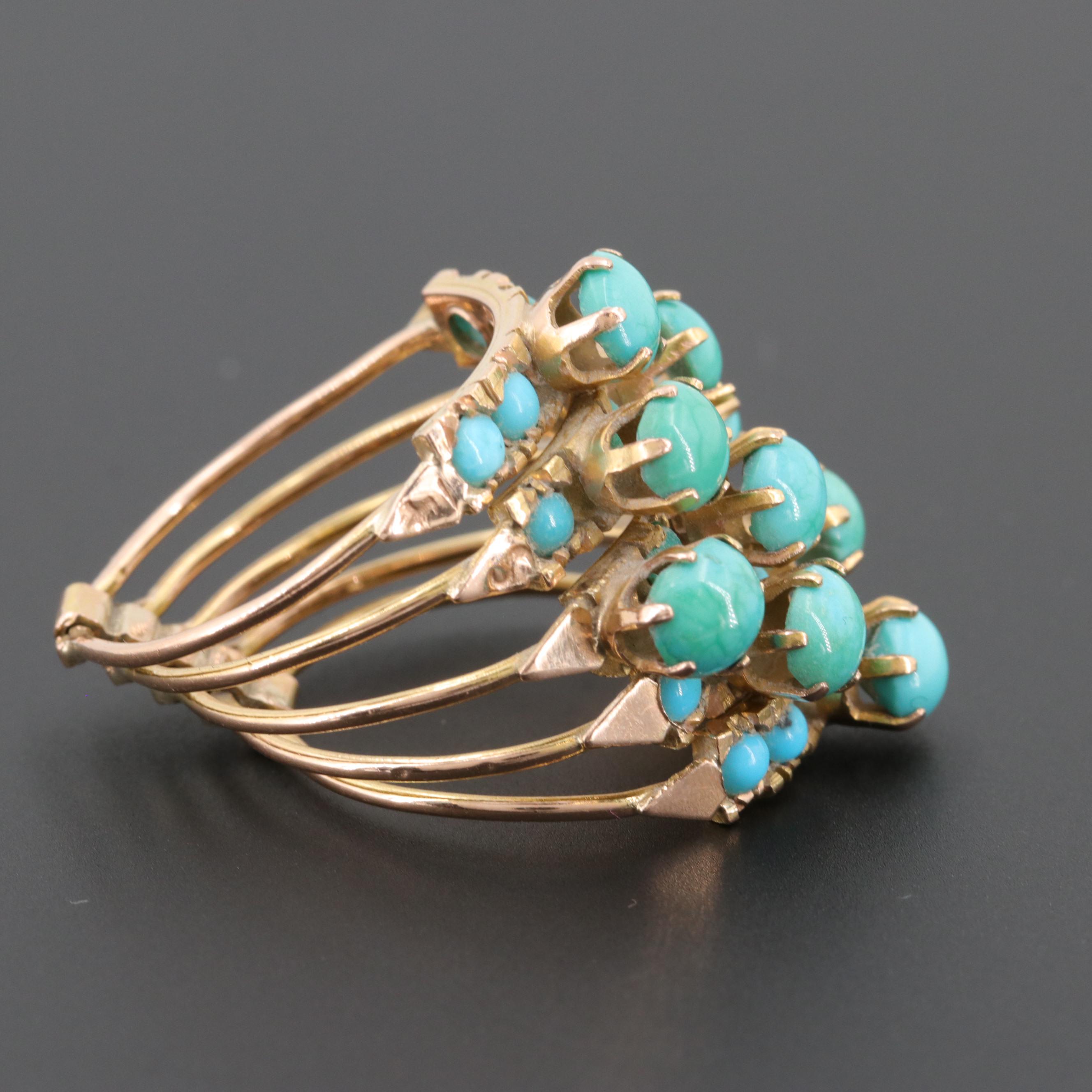 Vintage Egyptian 14K Yellow Gold Turquoise Harem Ring