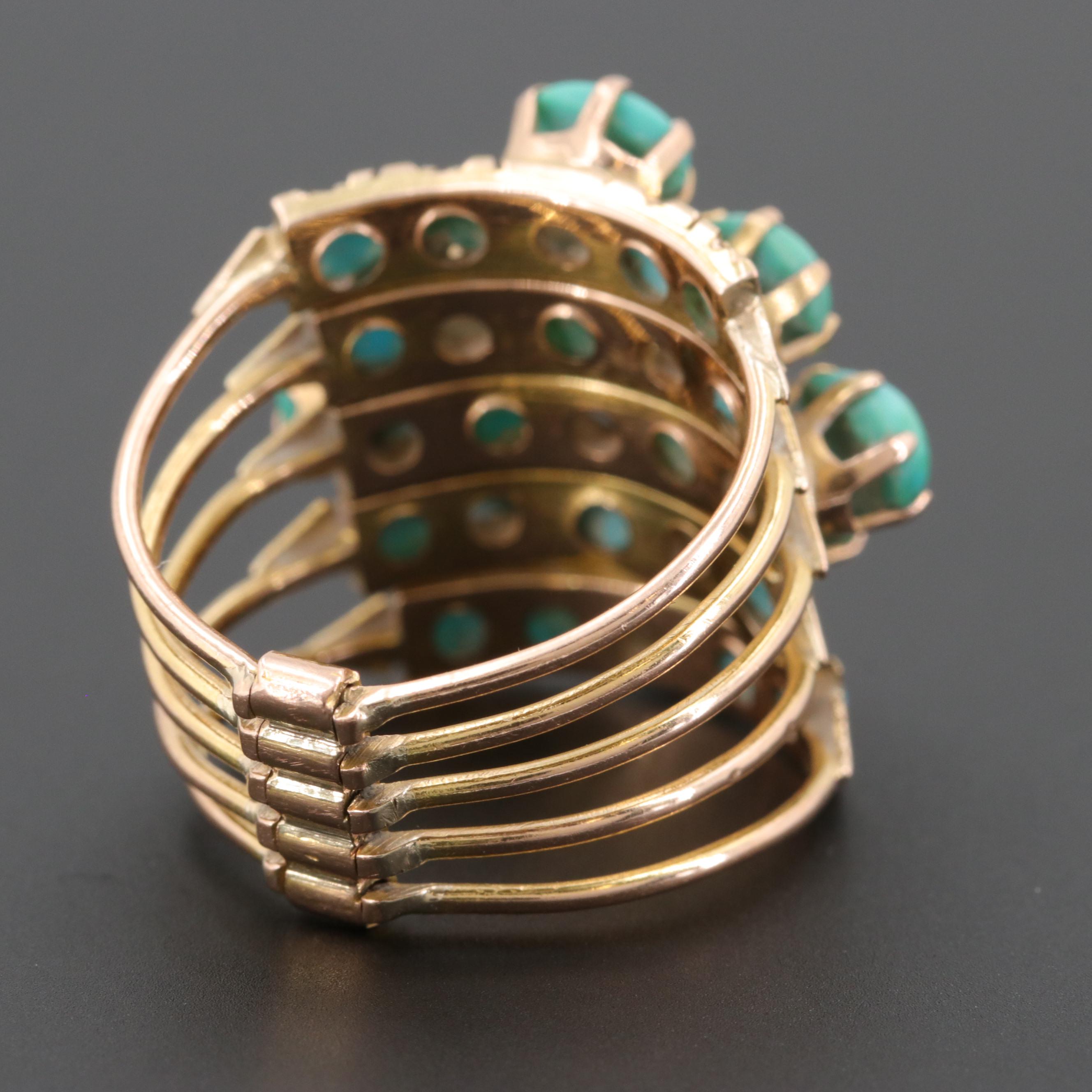 Vintage Egyptian 14K Yellow Gold Turquoise Harem Ring