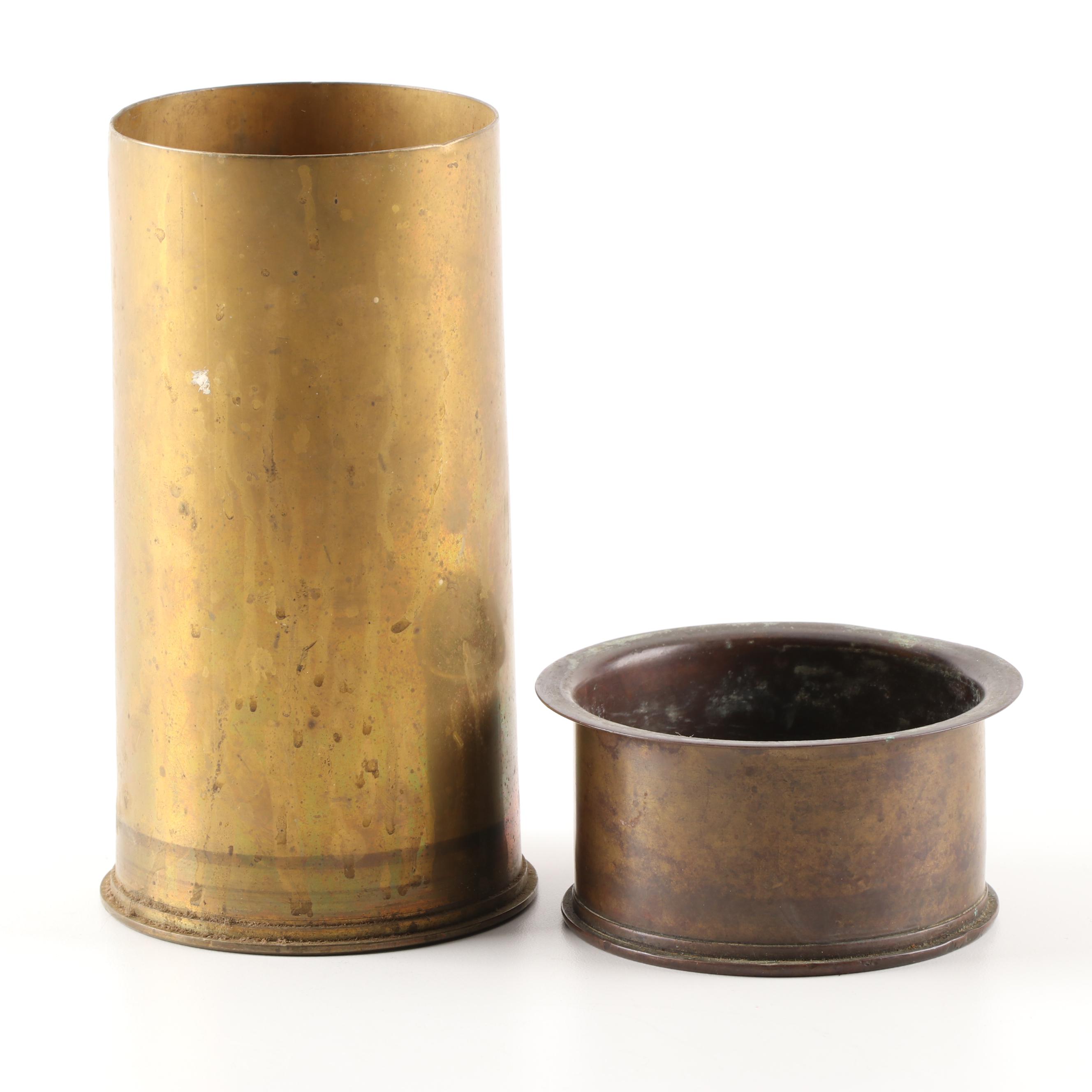 WWI Era US Navy 3 inch Shell Casing and 1943 US 75mm  M18 Tank Shell Casing