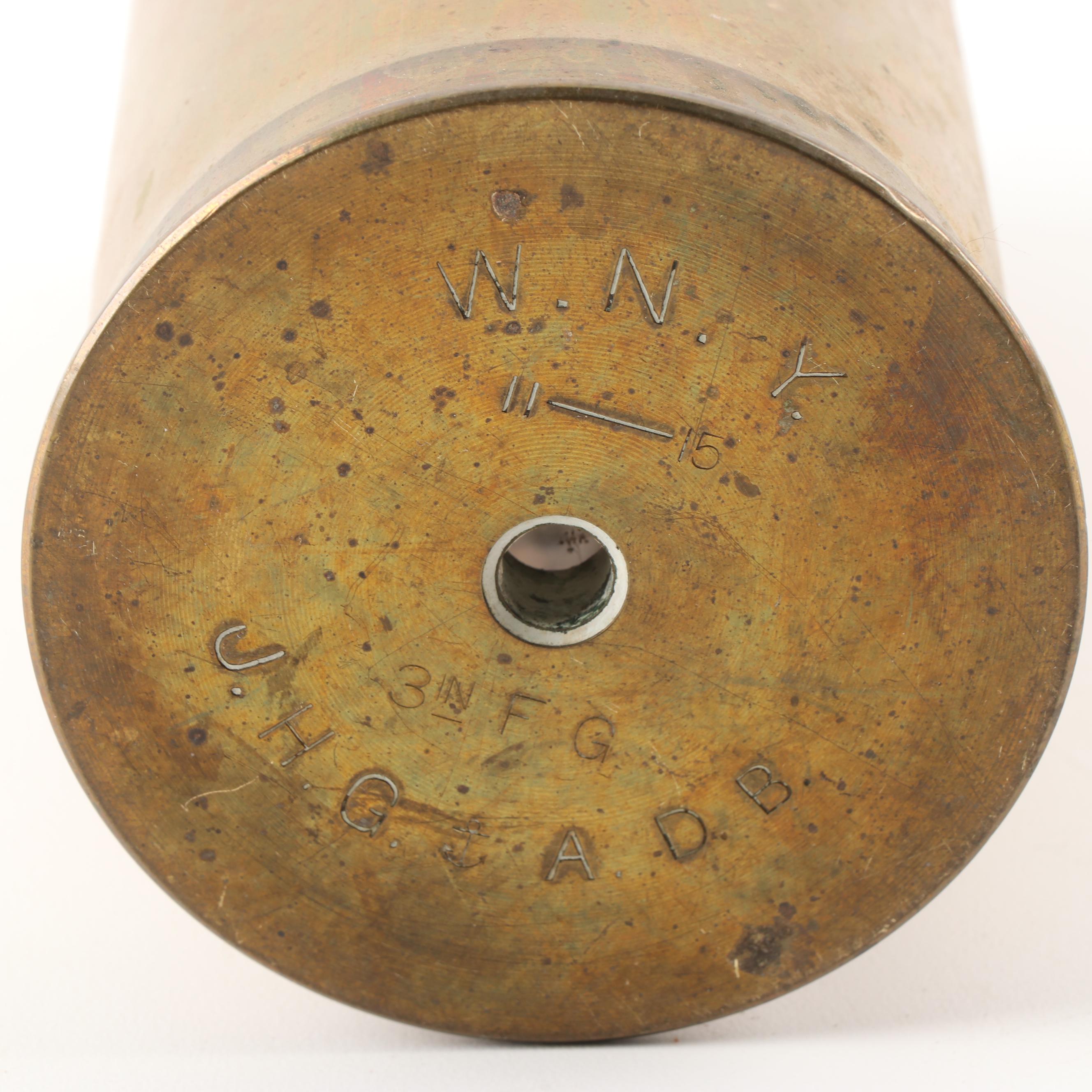 WWI Era US Navy 3 inch Shell Casing and 1943 US 75mm  M18 Tank Shell Casing