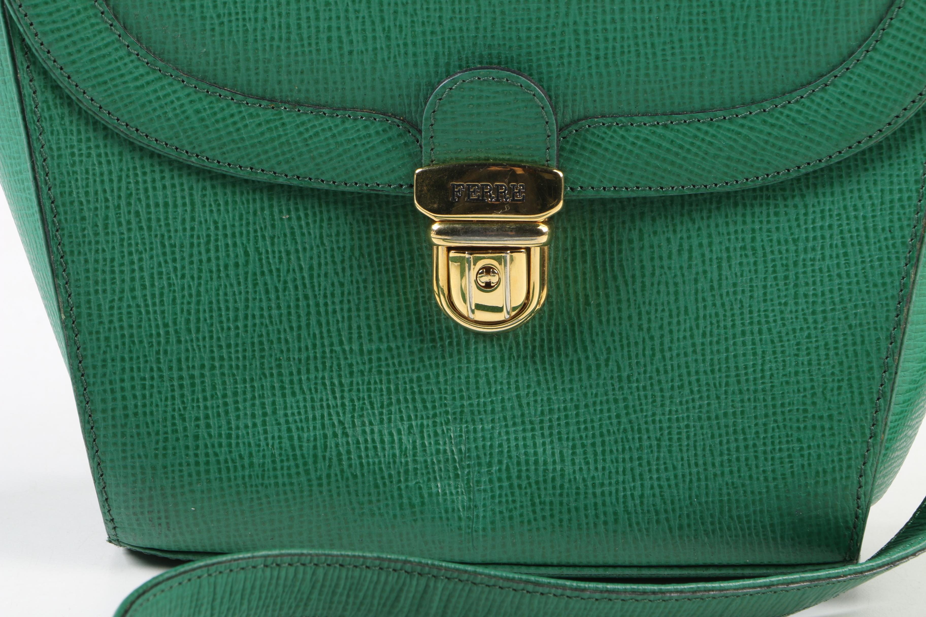 Gianfranco Ferre Crossbody Bag in Textured Green Leather, Made in Italy