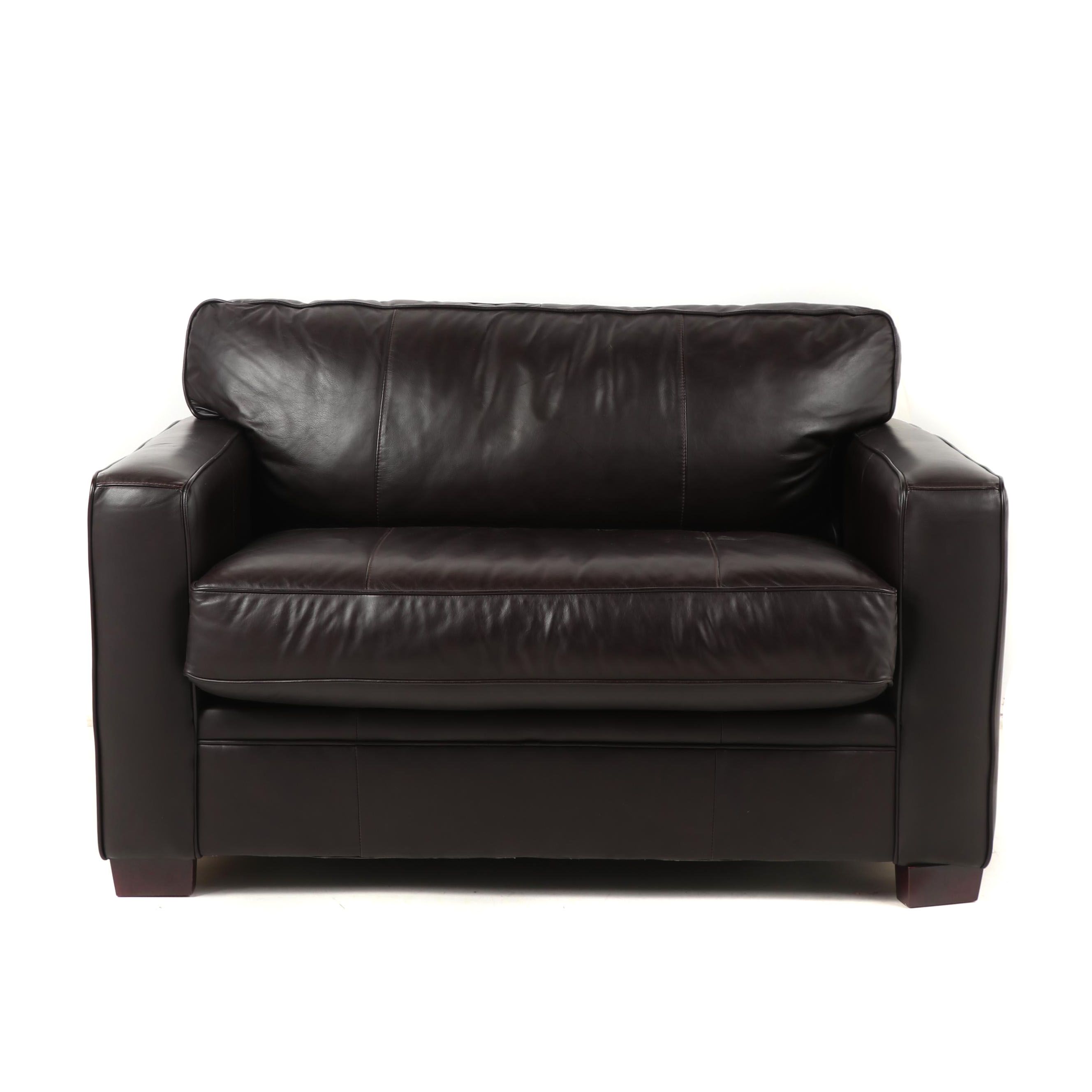 Dark Brown Leather Pull-Out Love Seat