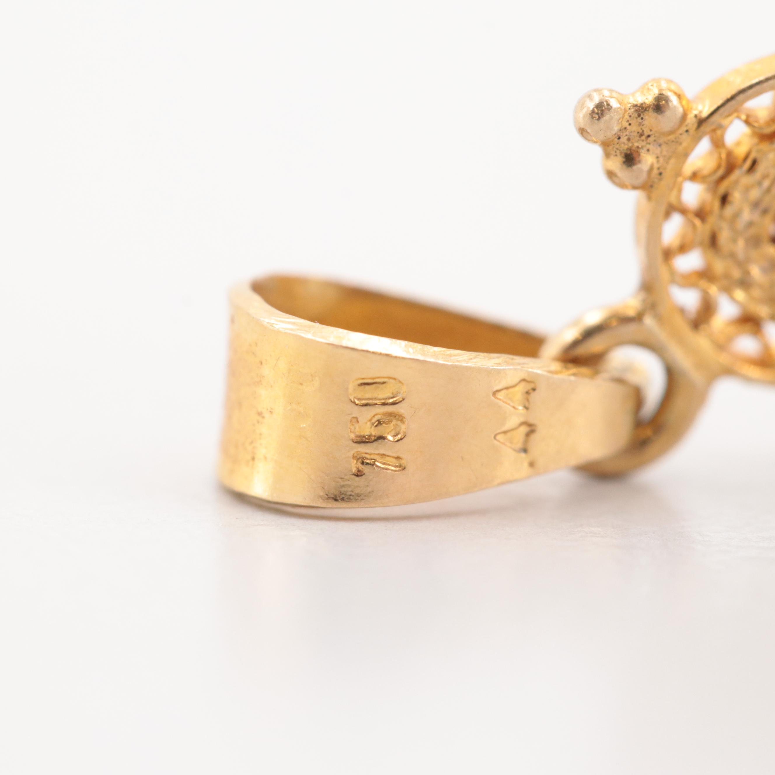 18K Yellow Gold Cross Pendant with Granulated and Cannetille Details