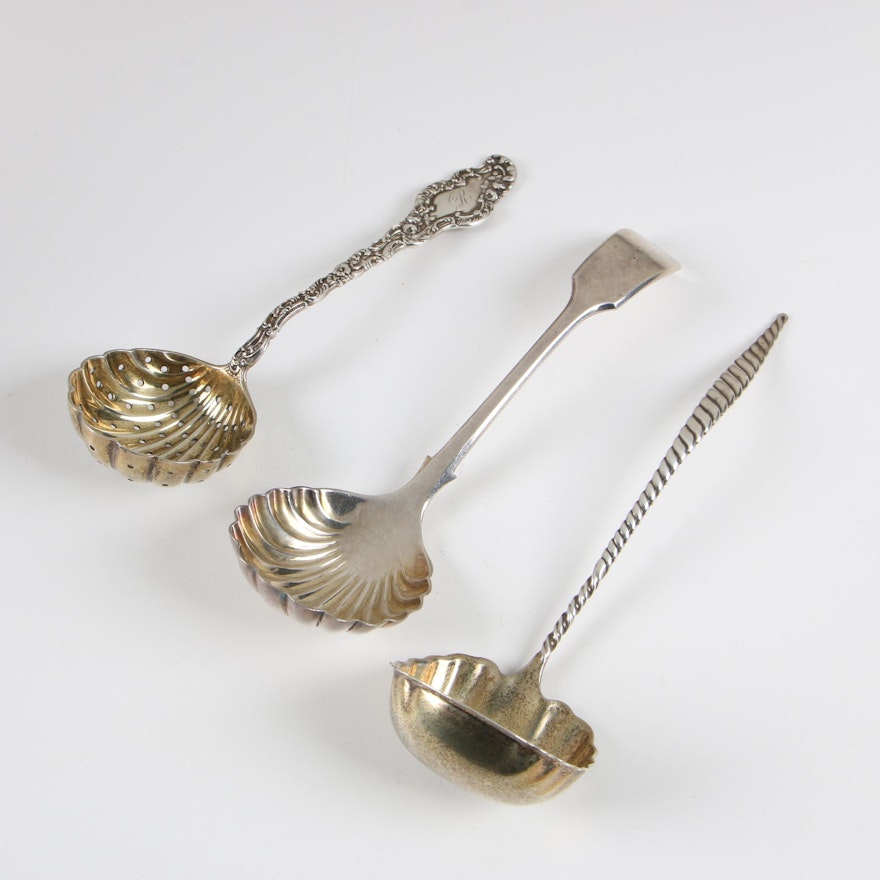 Durgin "Watteau" Sterling Sugar Sifter with Whiting and Atkin Brothers Ladles