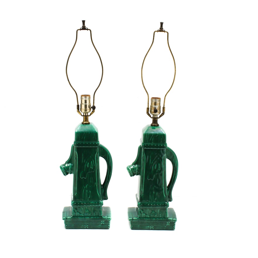 Ceramic Well Pump Table Lamps, Mid-Century