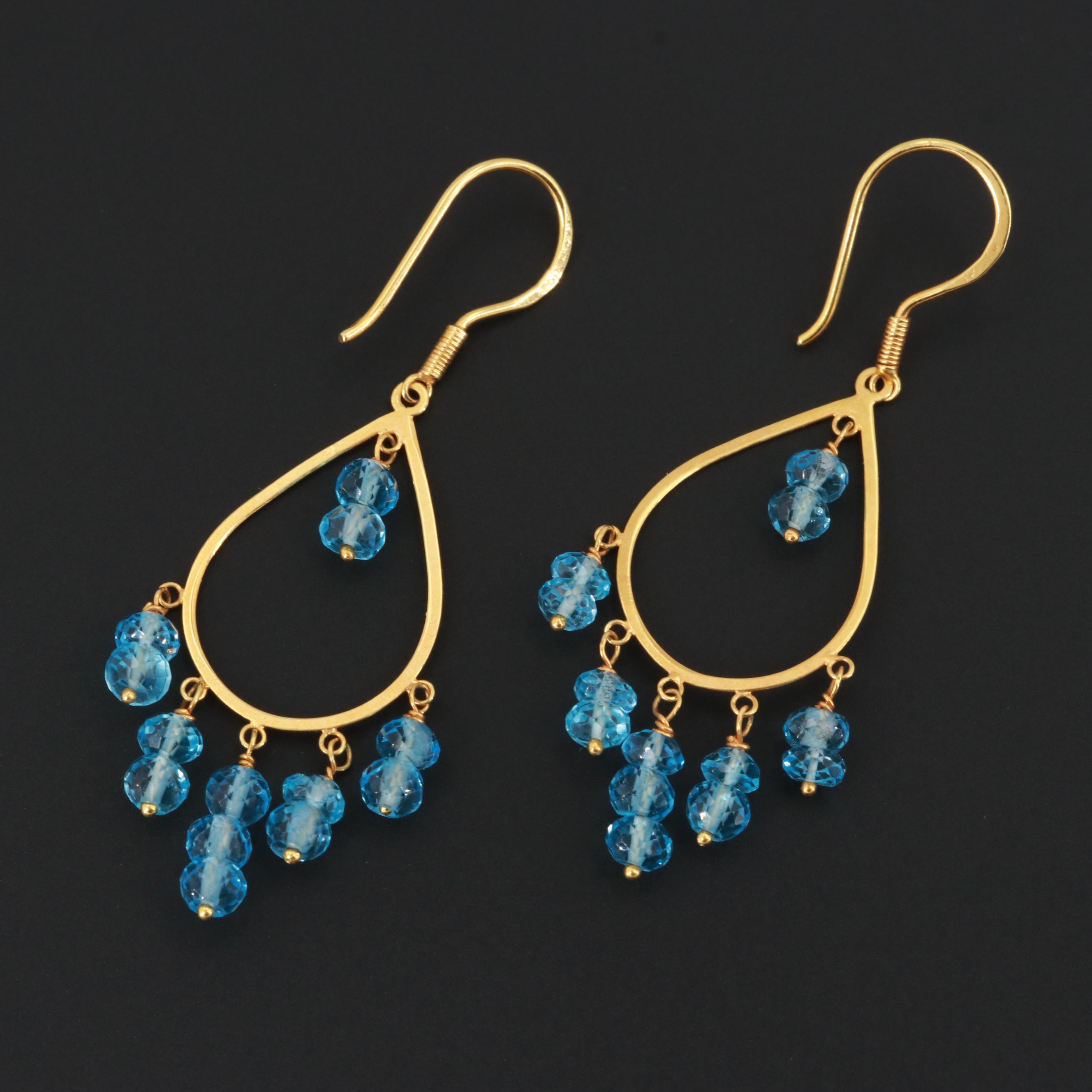 18K Yellow Gold Topaz Dangle Earrings