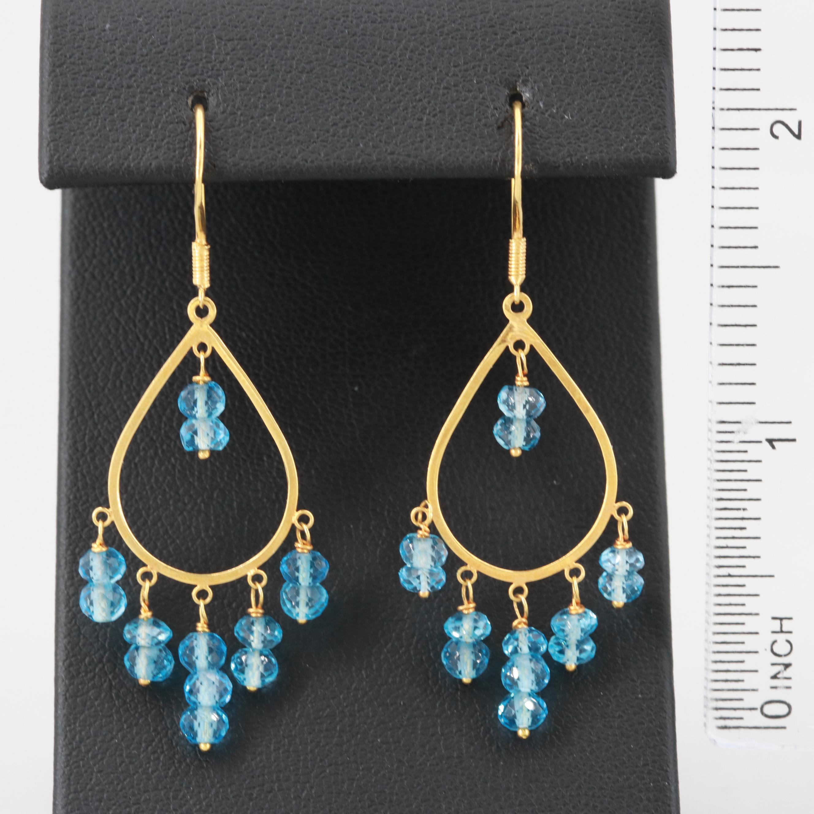 18K Yellow Gold Topaz Dangle Earrings