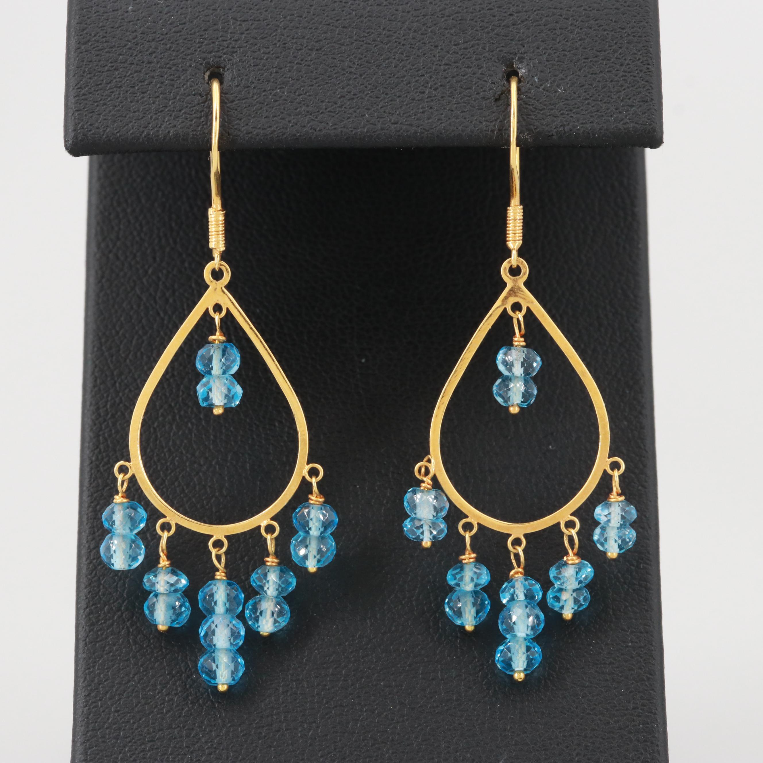 18K Yellow Gold Topaz Dangle Earrings