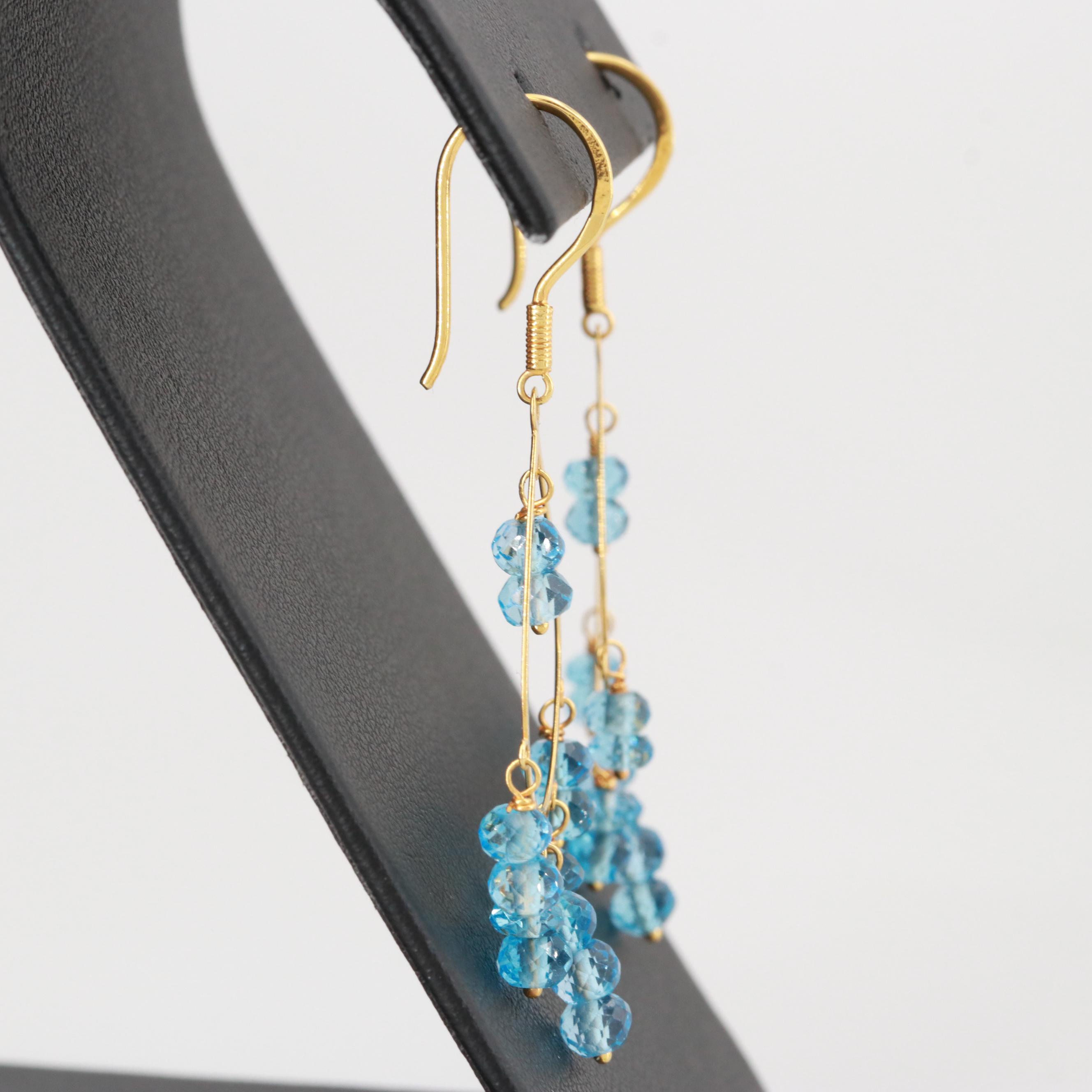 18K Yellow Gold Topaz Dangle Earrings