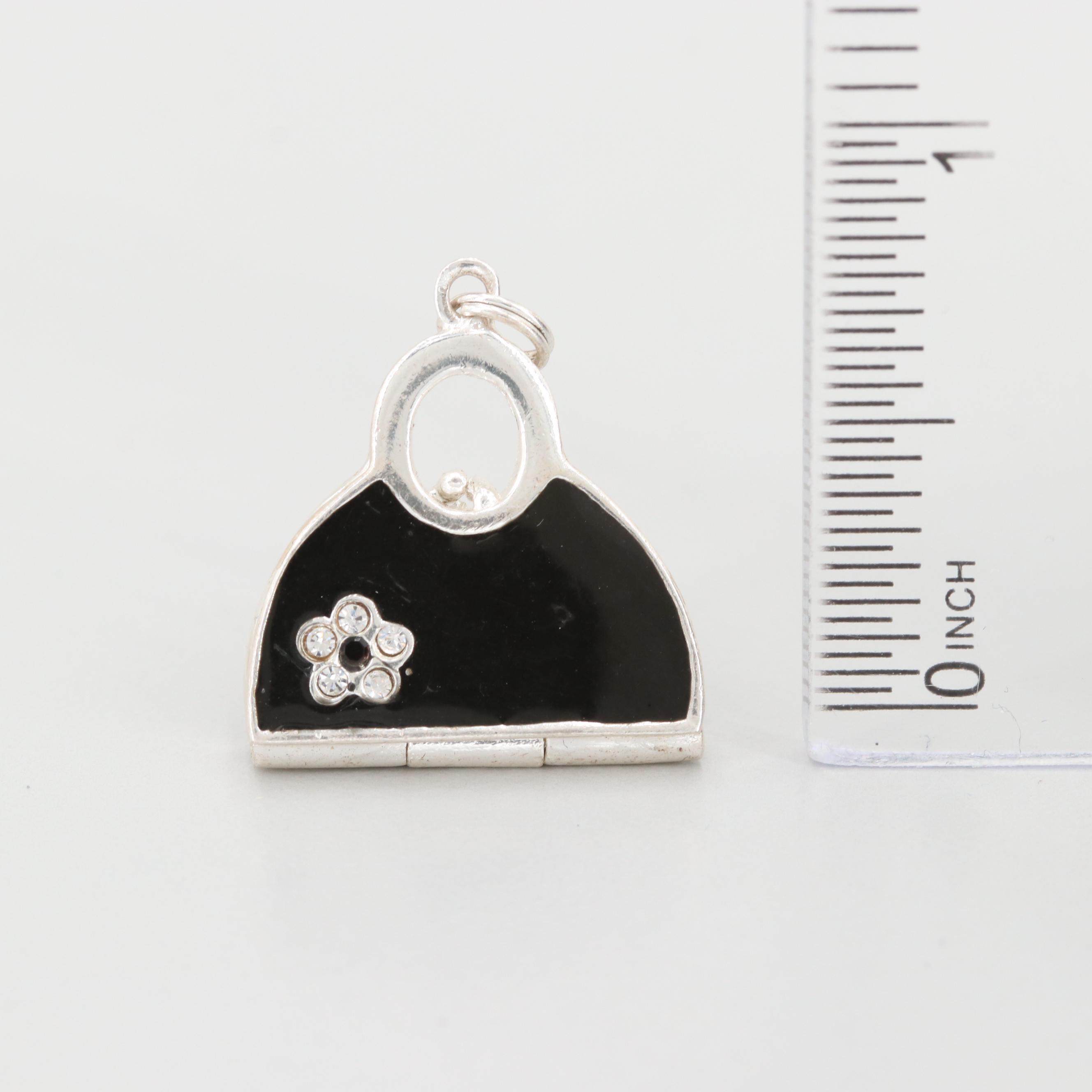 Sterling Silver Handbag Charms with Enamel, Cubic Zirconia, and Glass