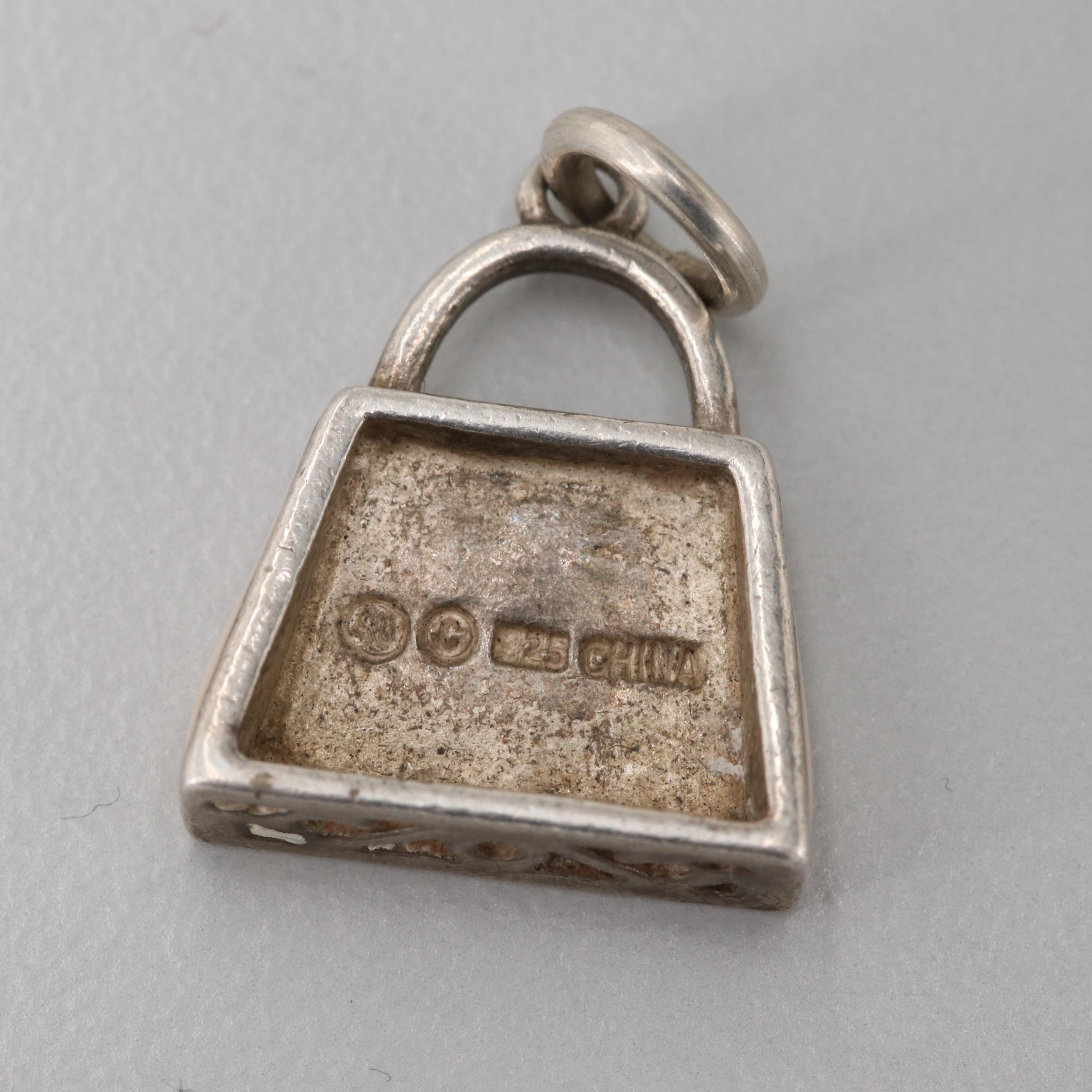 Sterling Silver Handbag Charms with Enamel, Cubic Zirconia, and Glass