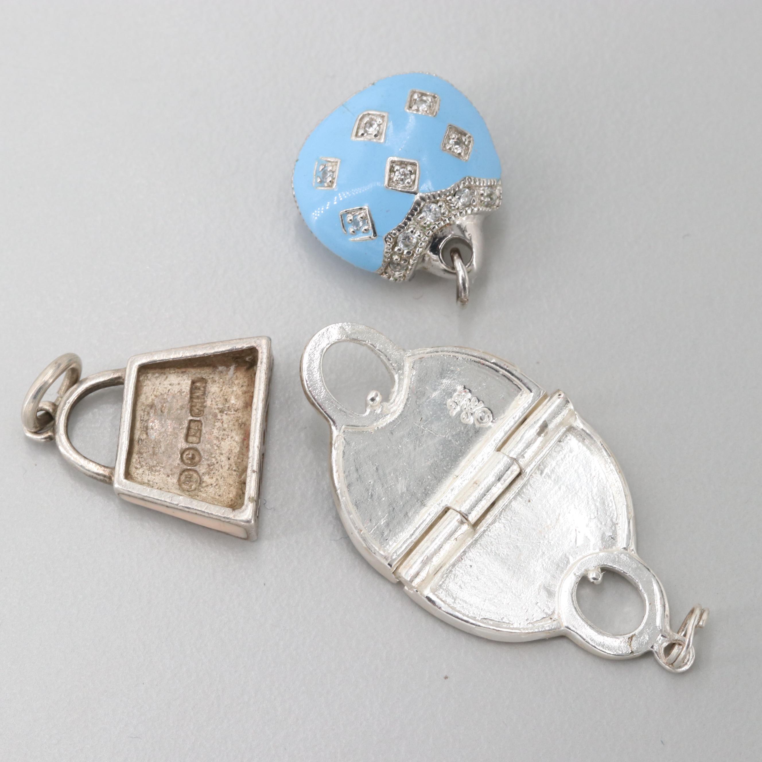 Sterling Silver Handbag Charms with Enamel, Cubic Zirconia, and Glass