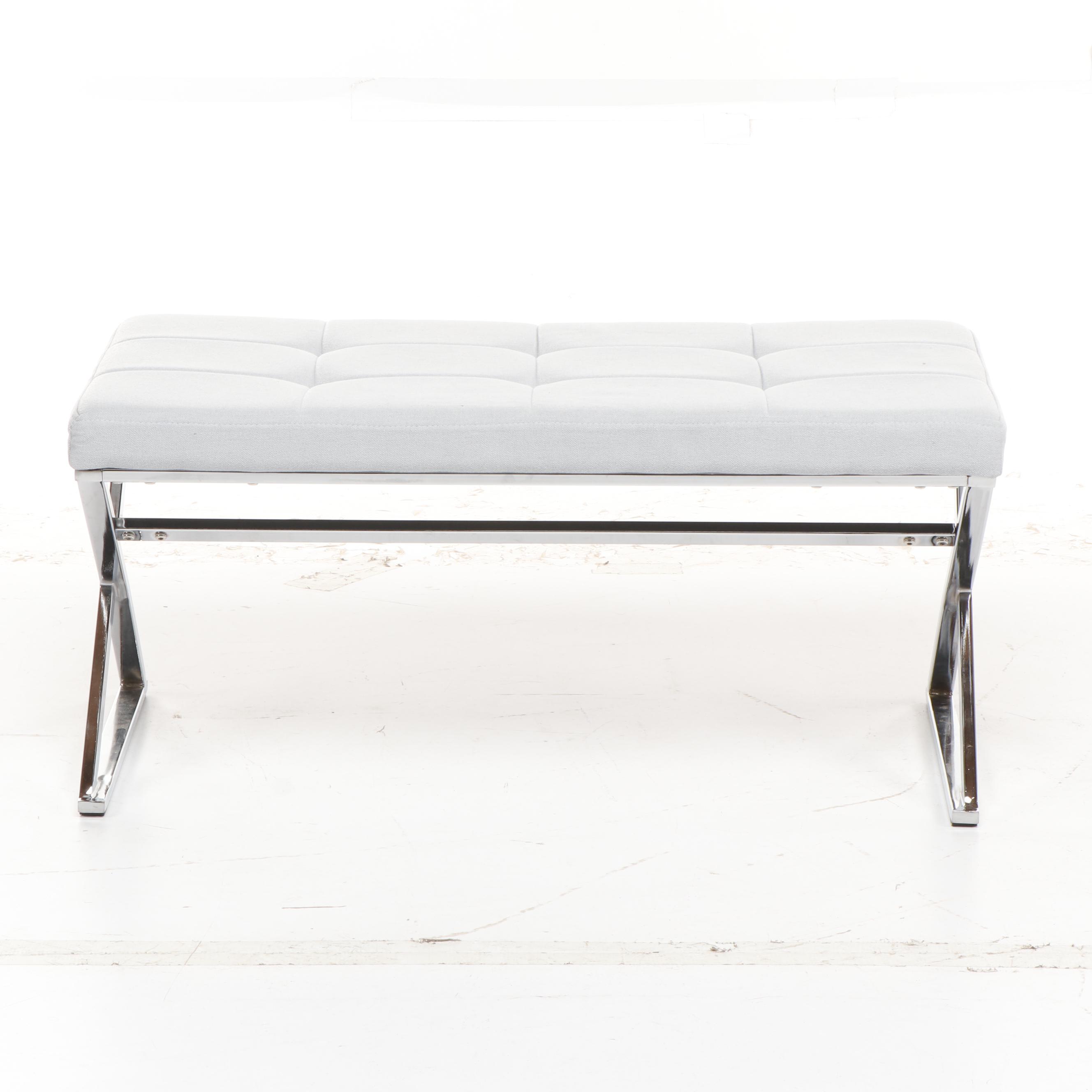 Contemporary Powder Blue Tufted Upholstered Bed Bench