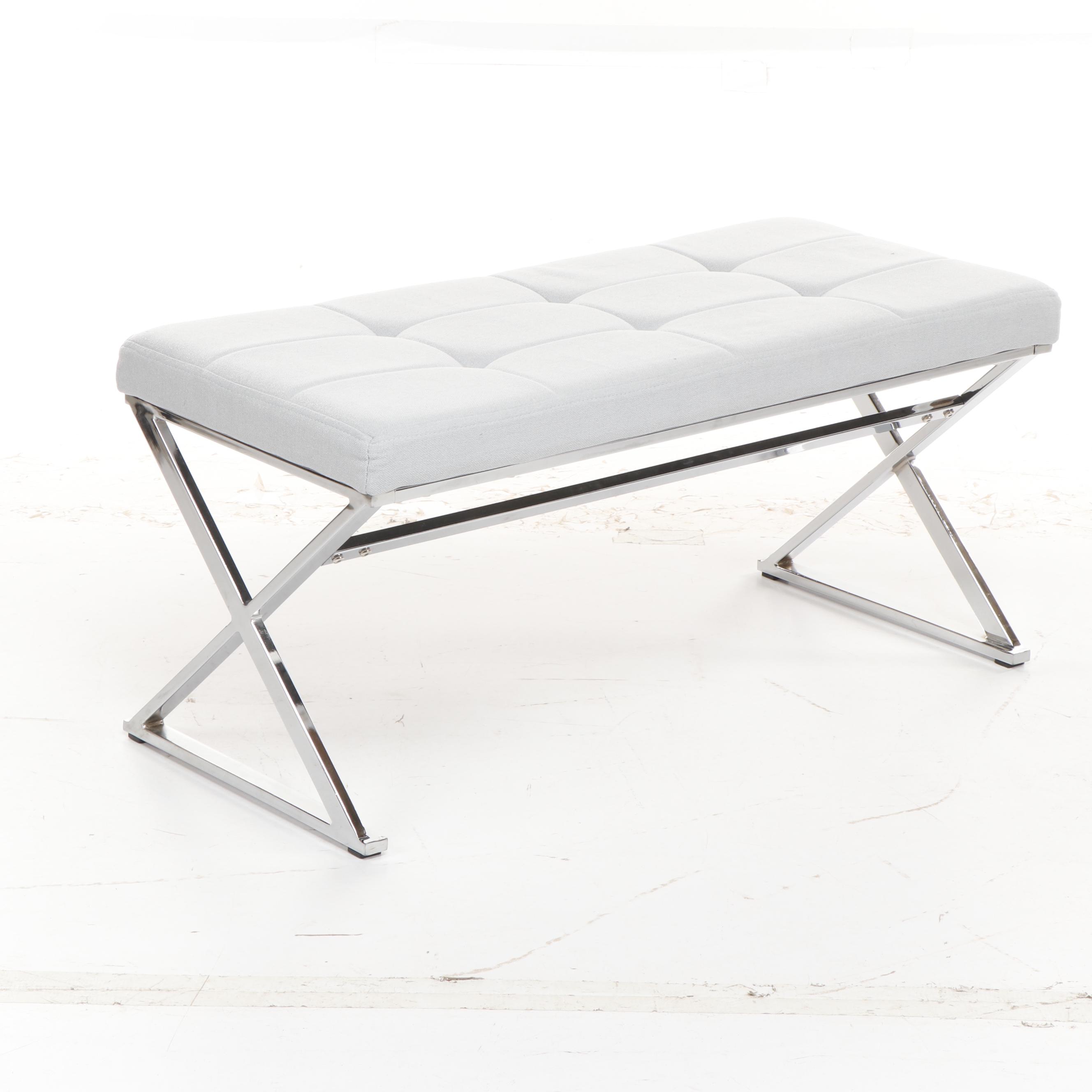 Contemporary Powder Blue Tufted Upholstered Bed Bench