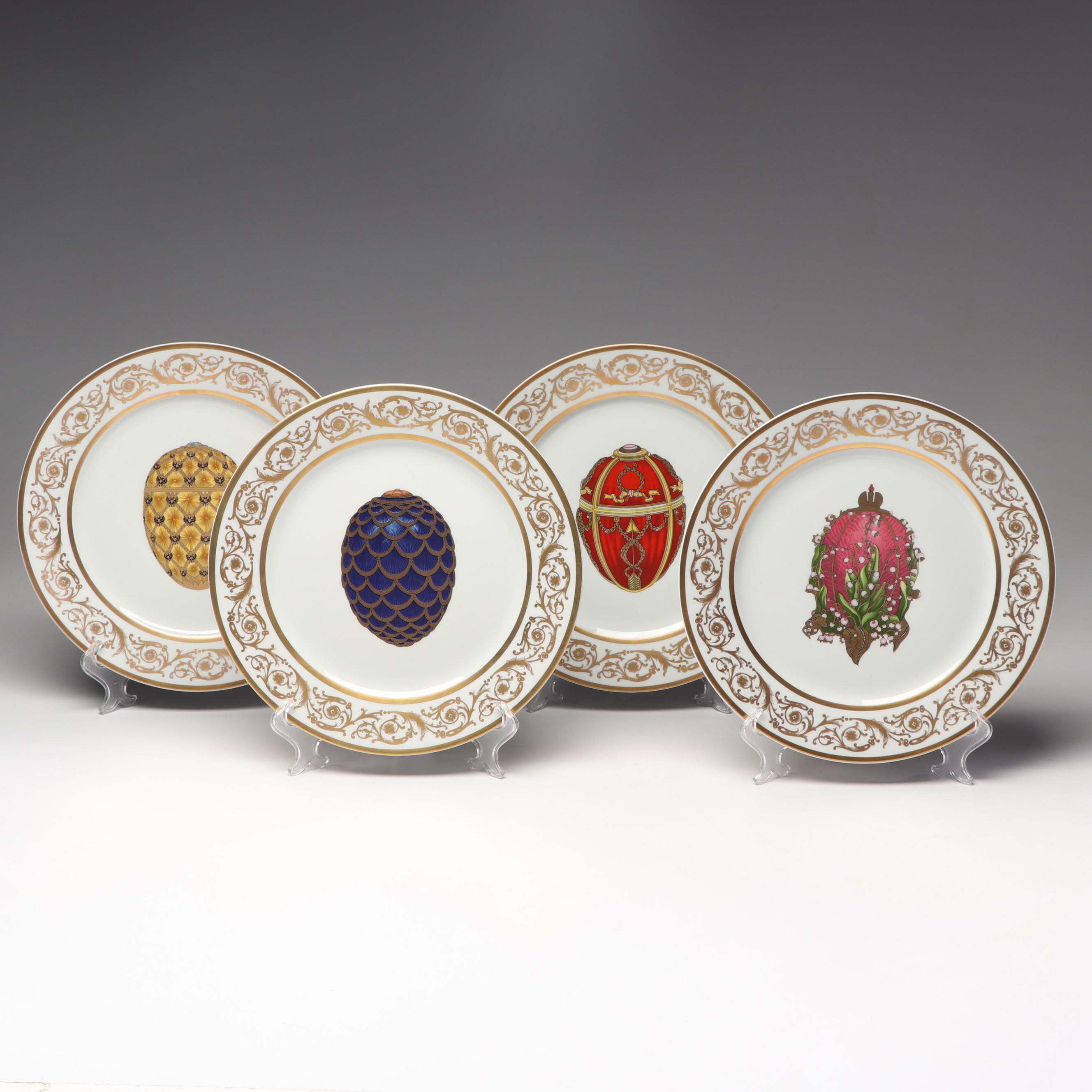 Fabergé Limoges Porcelain Gilt Plates Including the "Imperial Coronation Egg"
